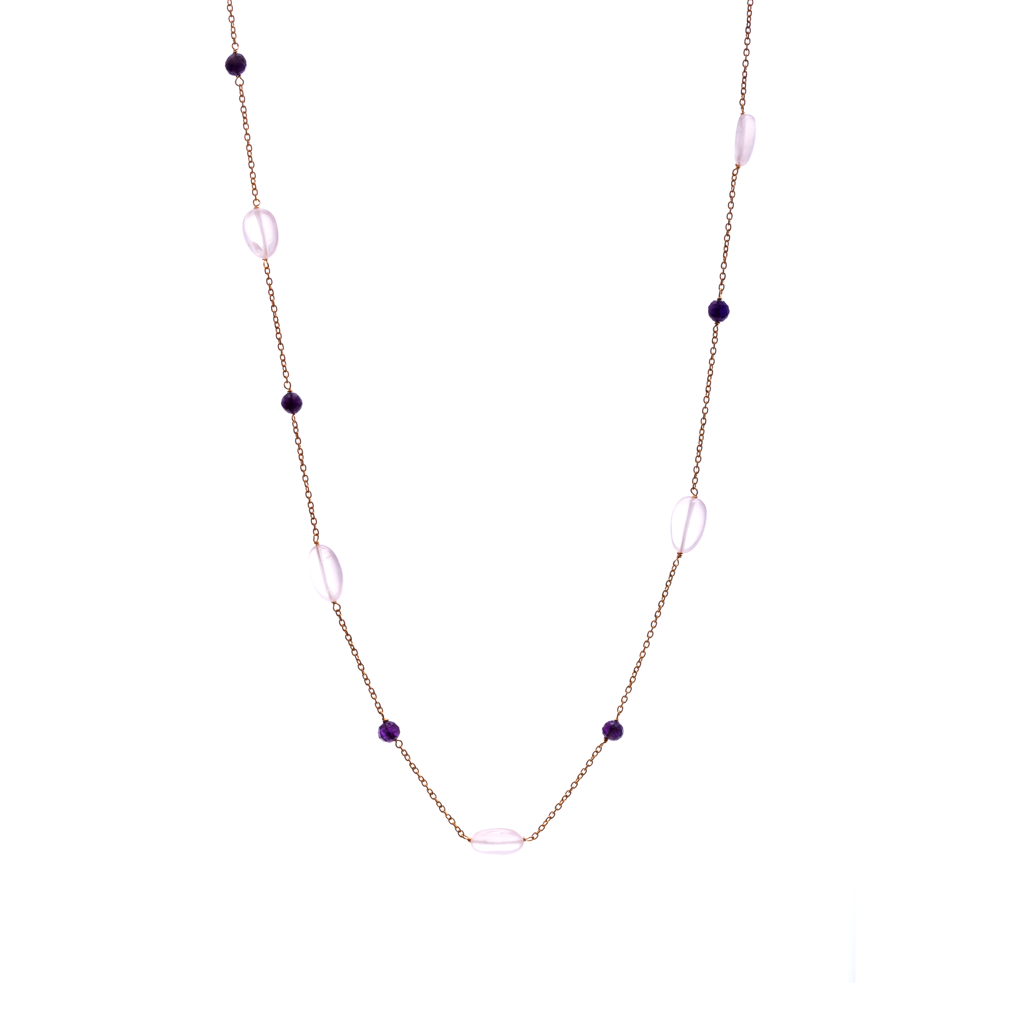 Silver Chain with Stones - Rose Quartz
