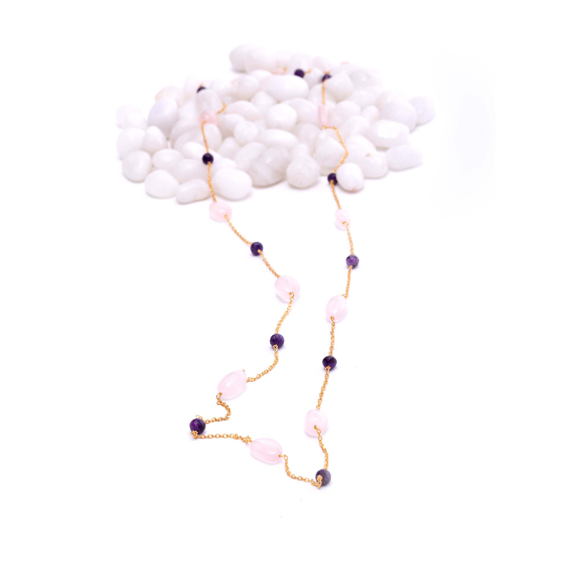 Silver Chain with Stones - Rose Quartz