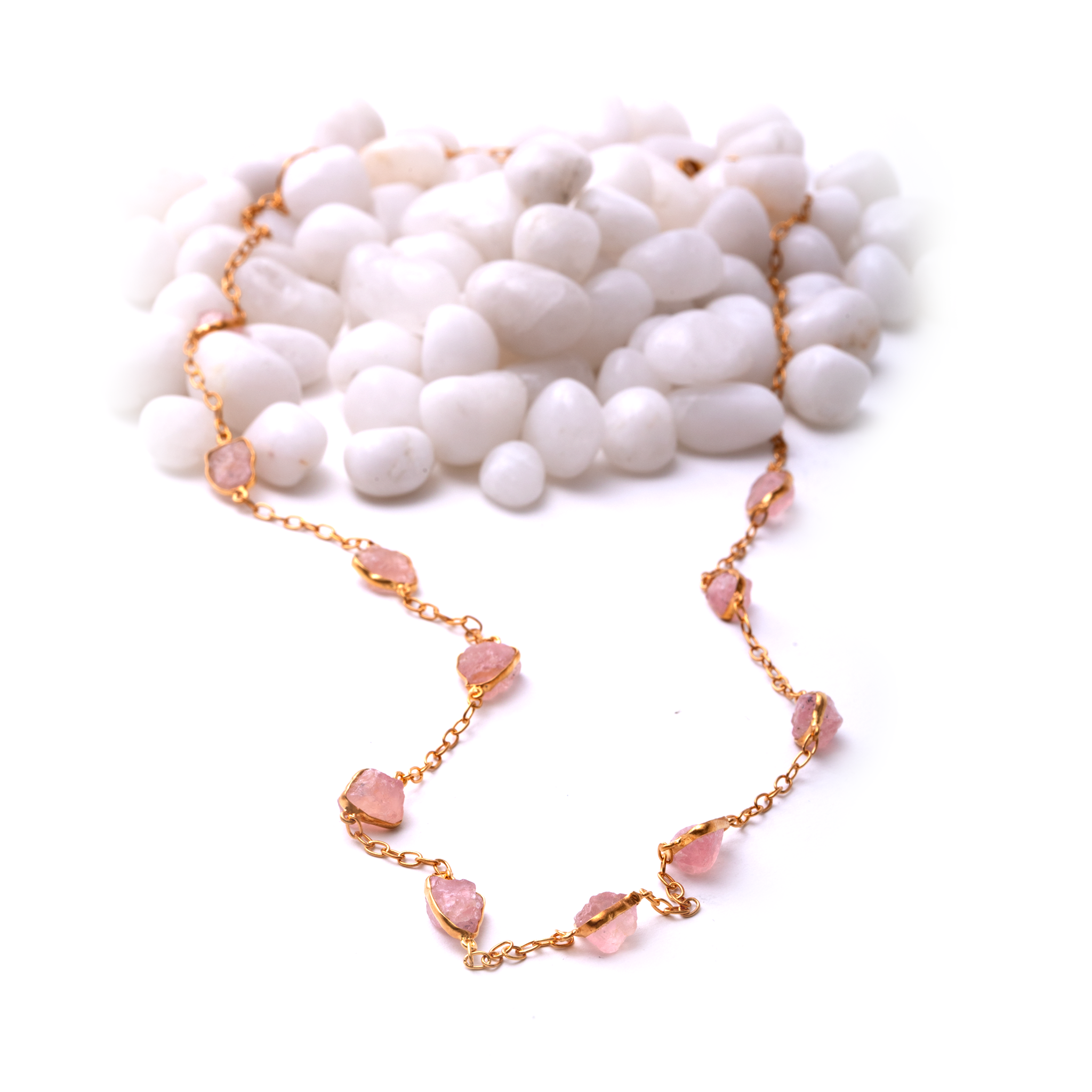 Raw Stones Necklace - Rose Quartz