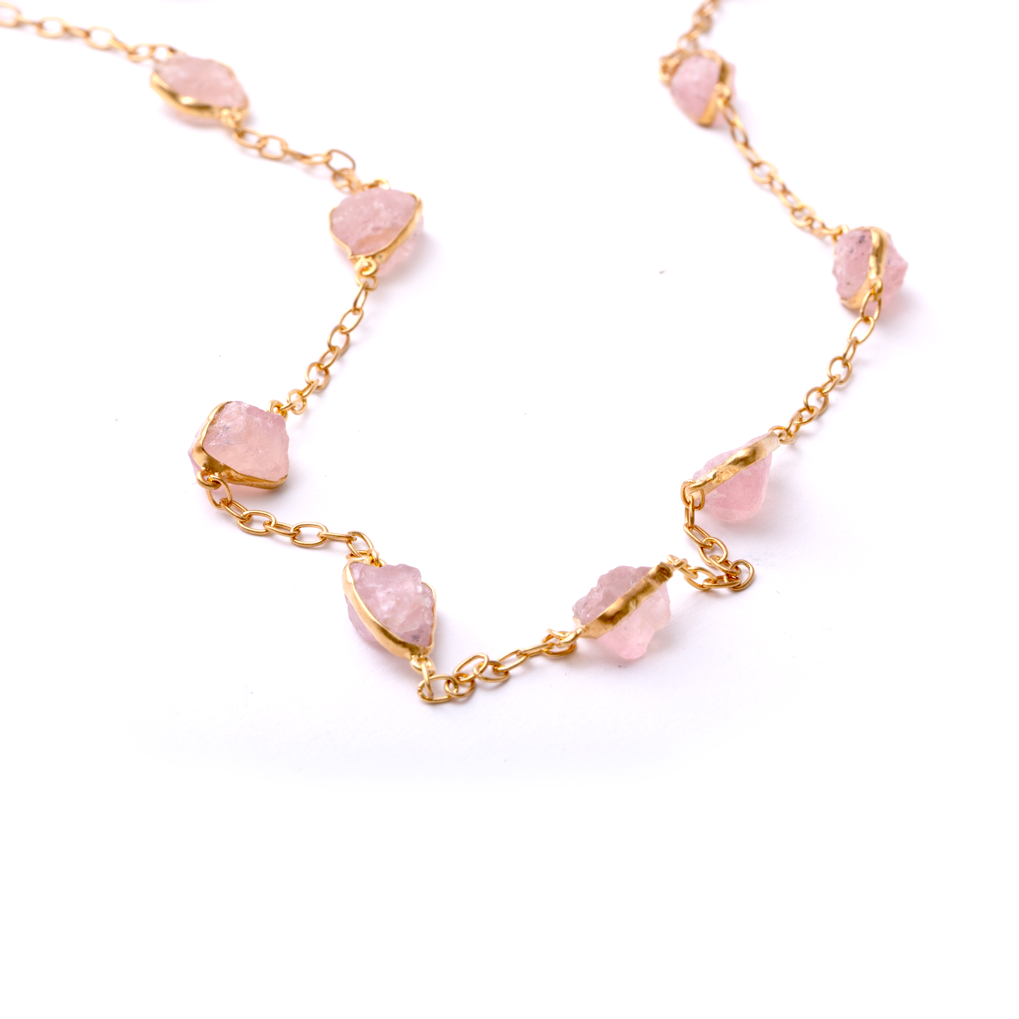 Raw Stones Necklace - Rose Quartz