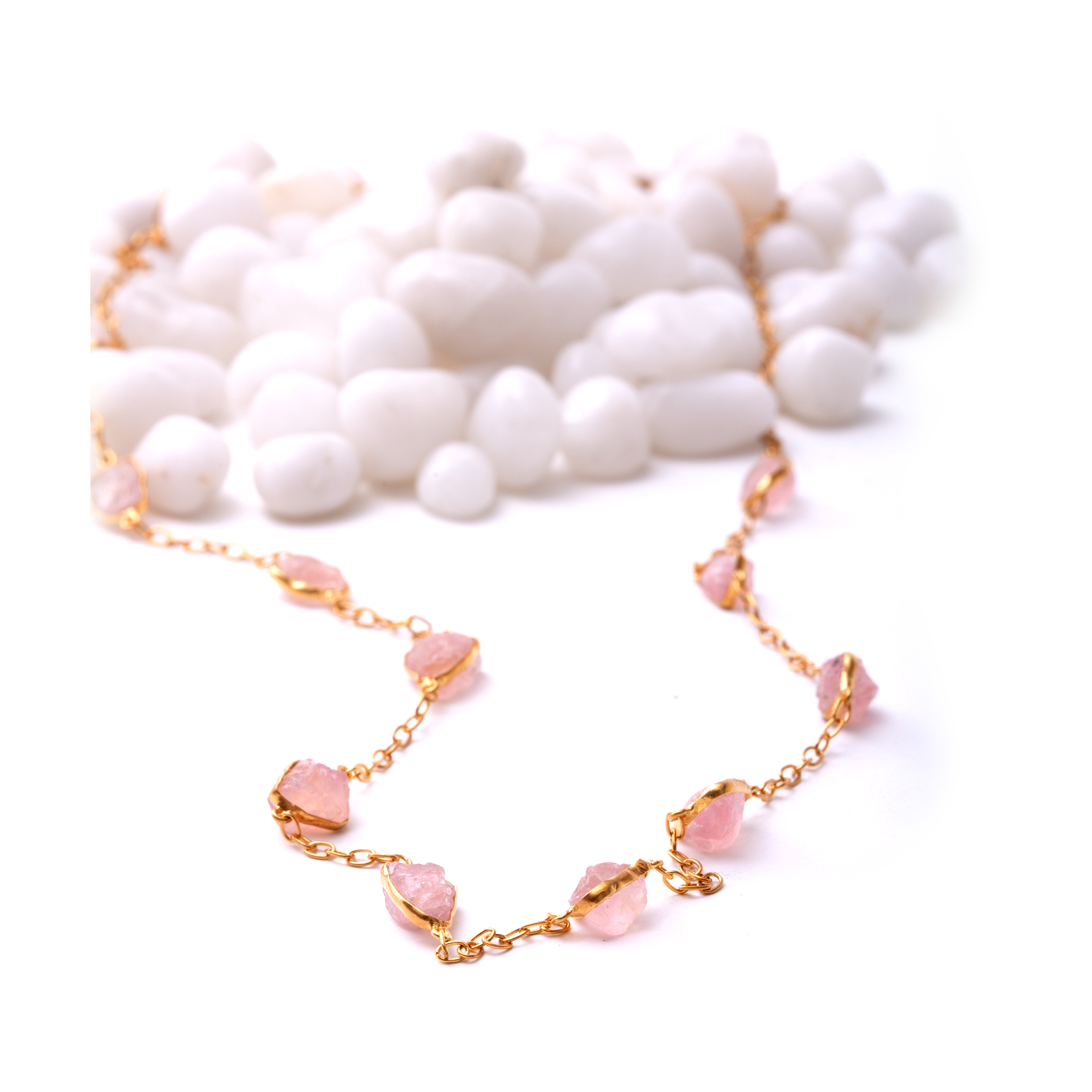 Raw Stones Necklace - Rose Quartz