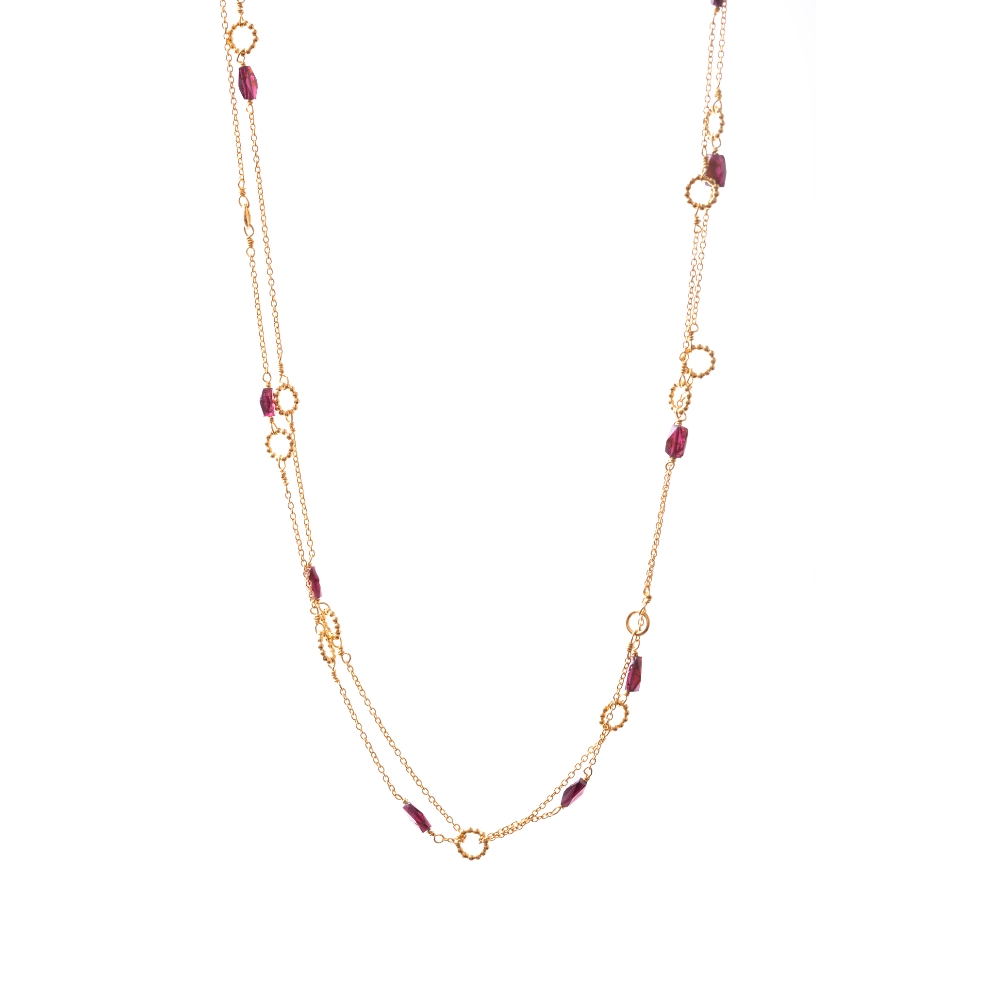 Double Layer Necklace with Rings - Garnet