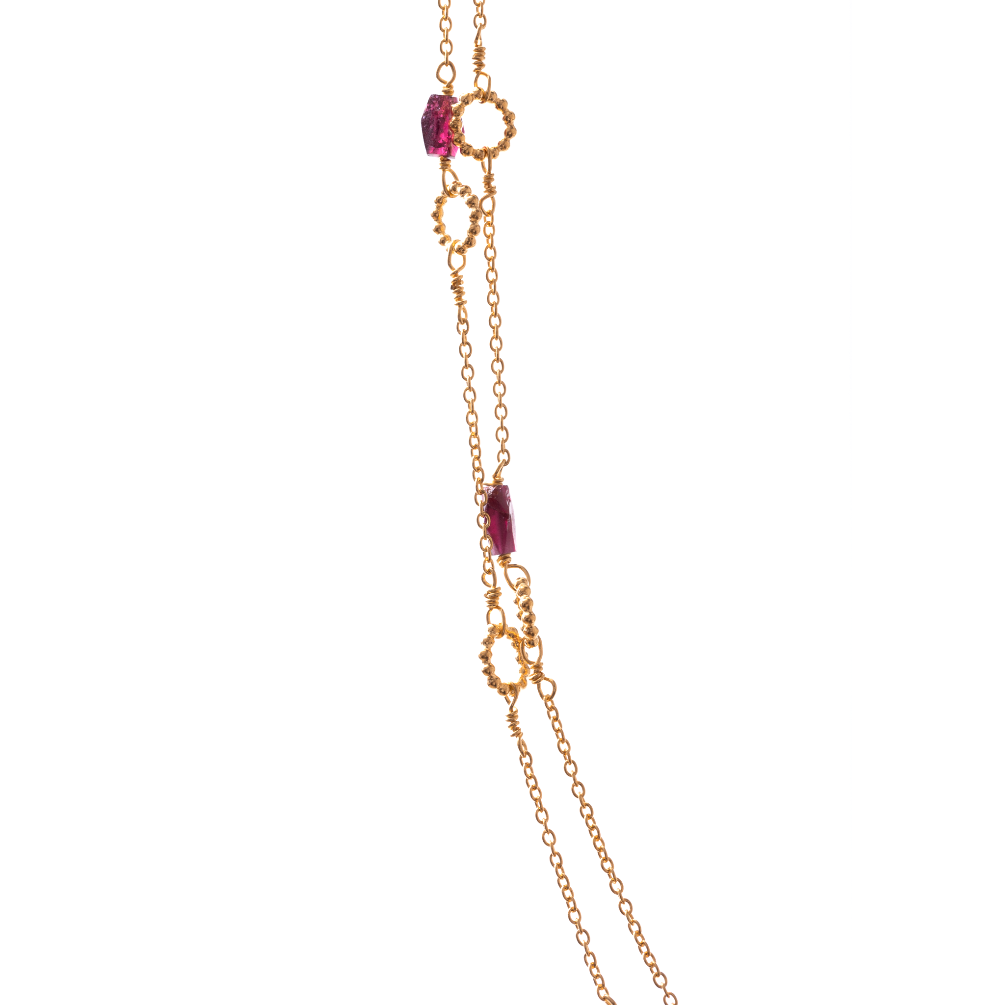 Double Layer Necklace with Rings - Garnet
