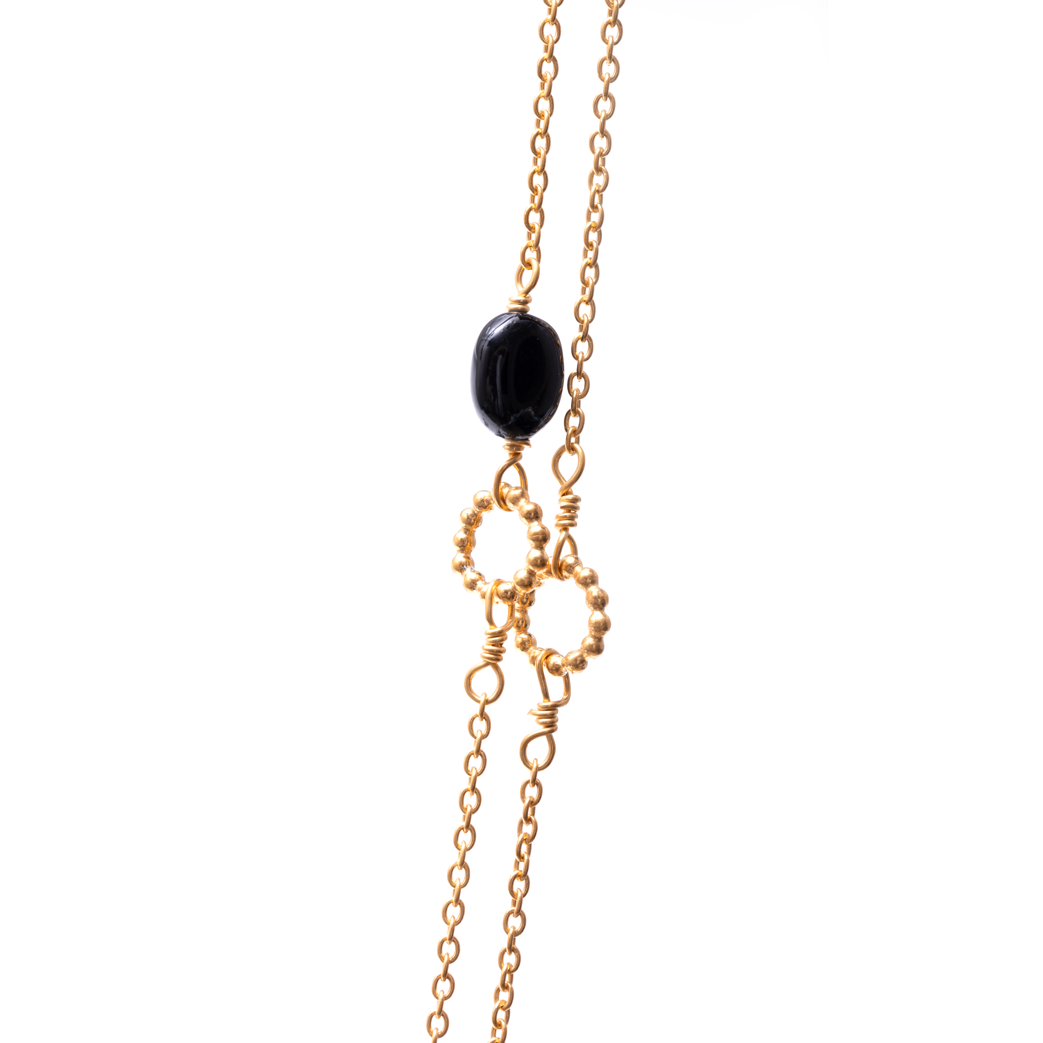 Double Layer Necklace with Rings - Black Onyx