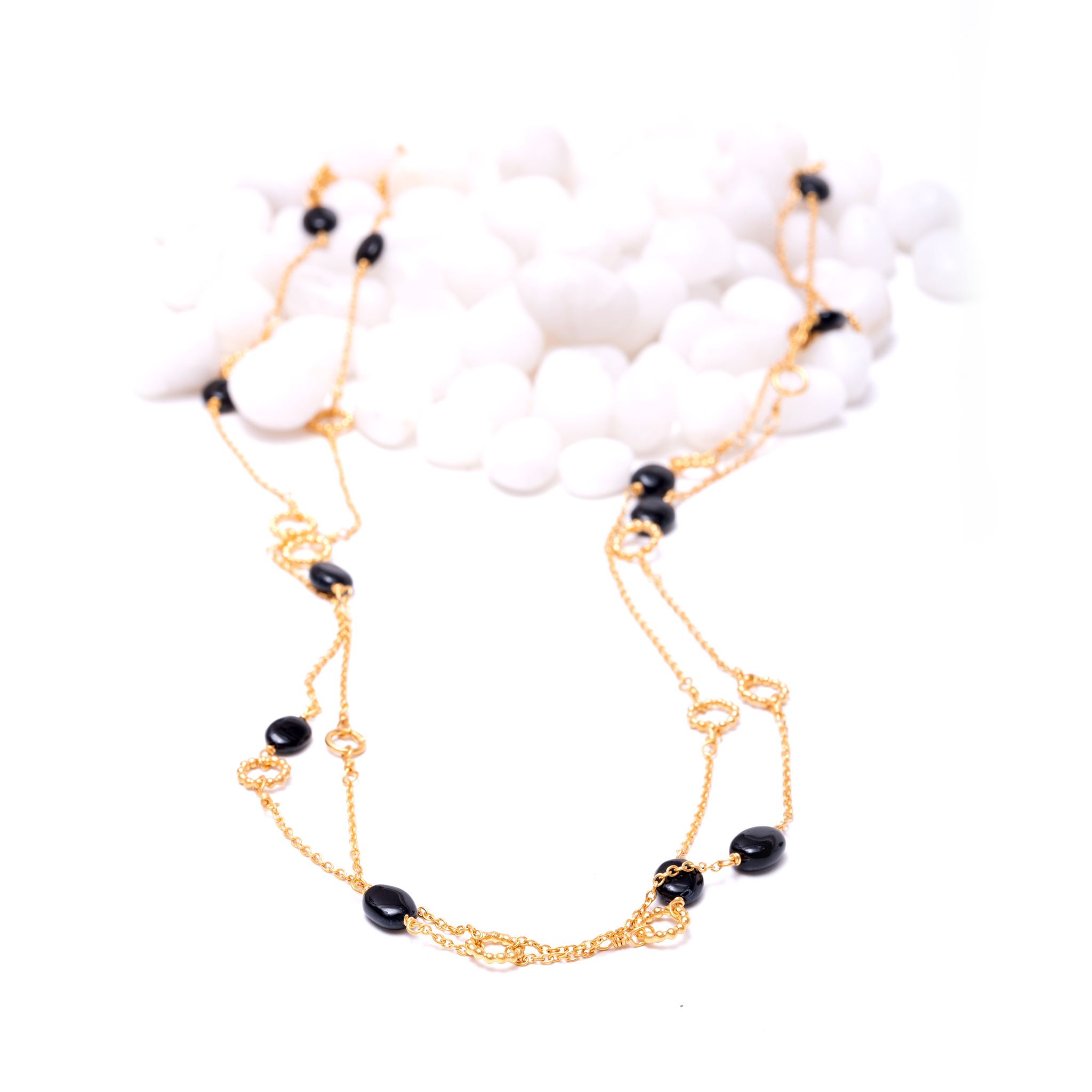Double Layer Necklace with Rings - Black Onyx