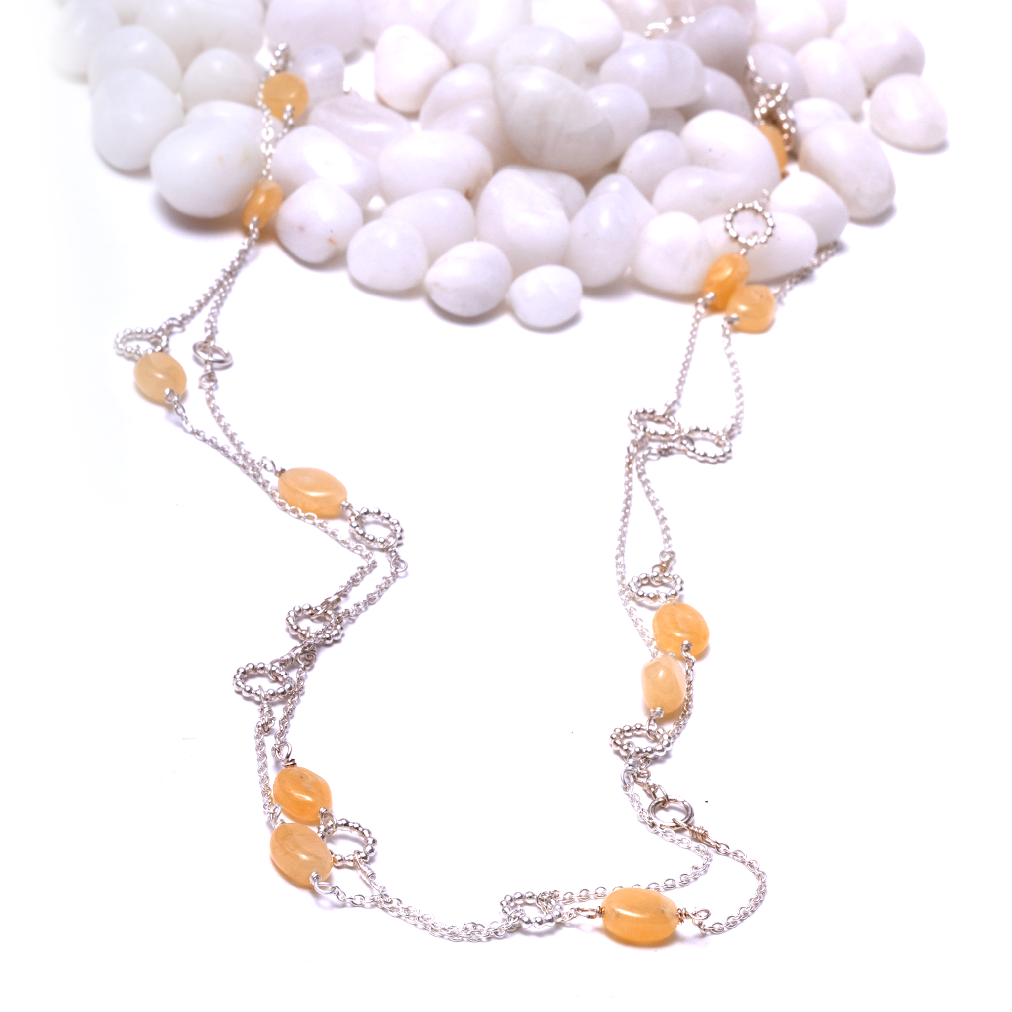 Double Layer Necklace with Rings - Yellow Adventurine