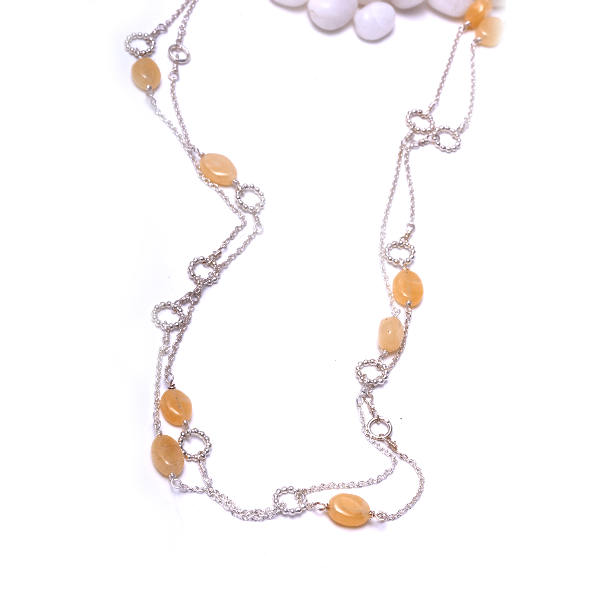 Double Layer Necklace with Rings - Yellow Adventurine