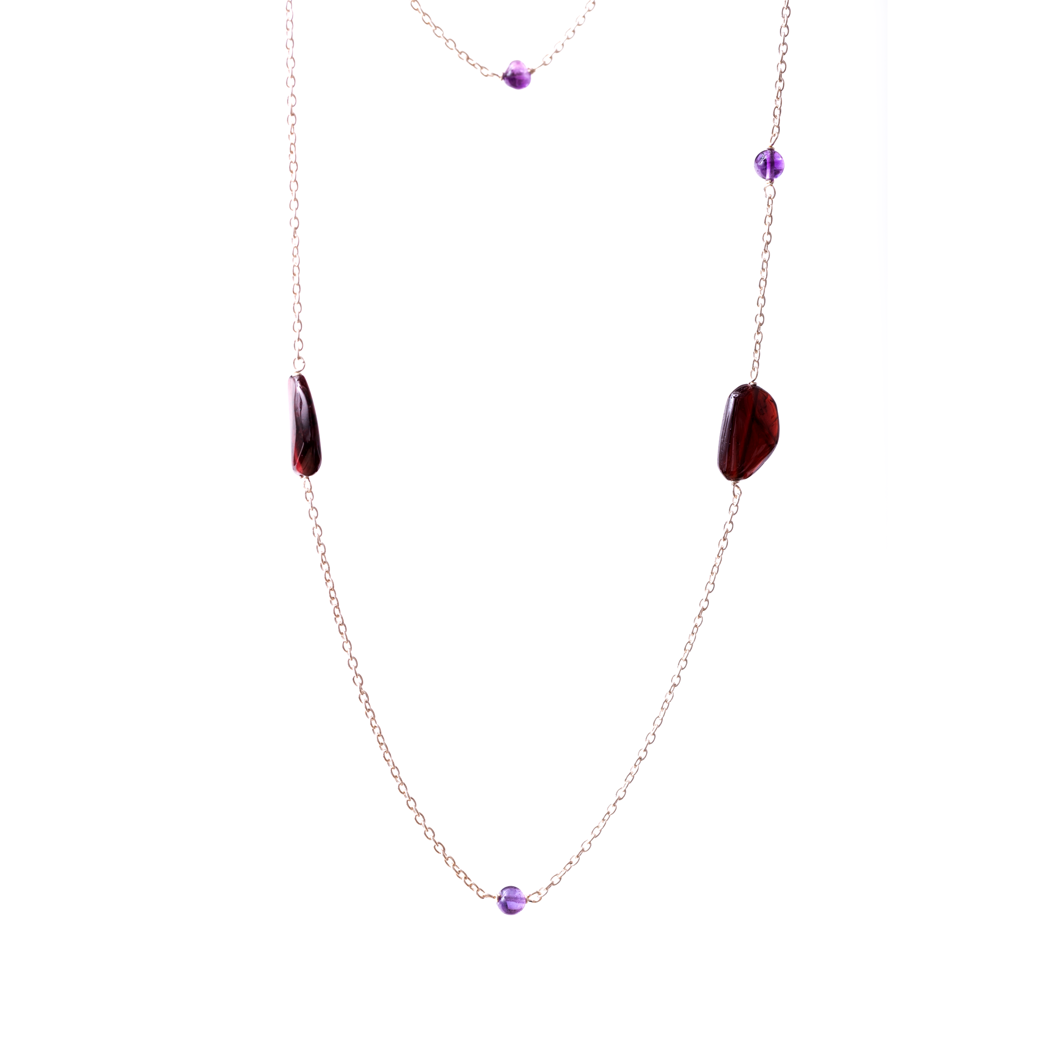 Silver Chain with Stones - Garnet