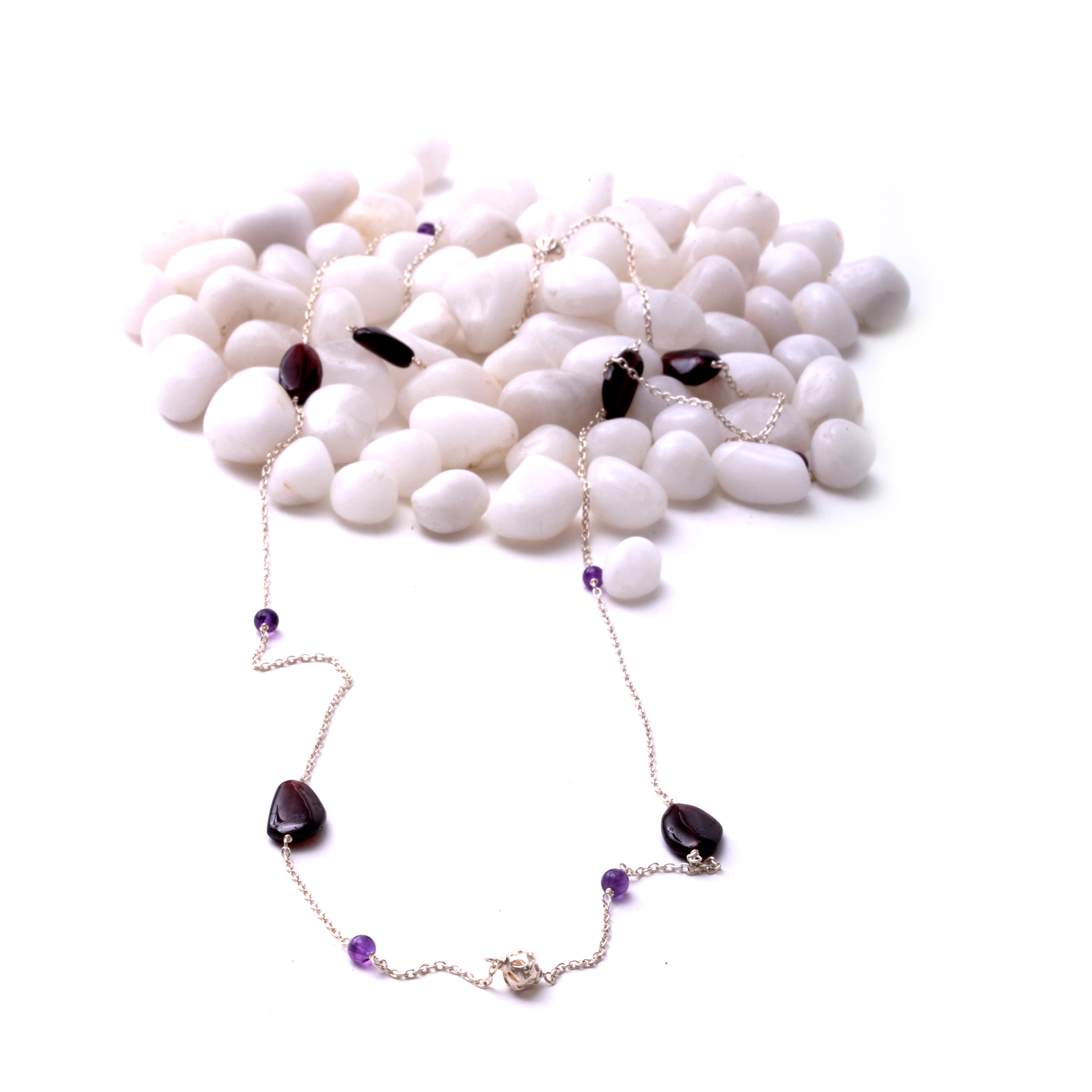 Silver Chain with Stones - Garnet