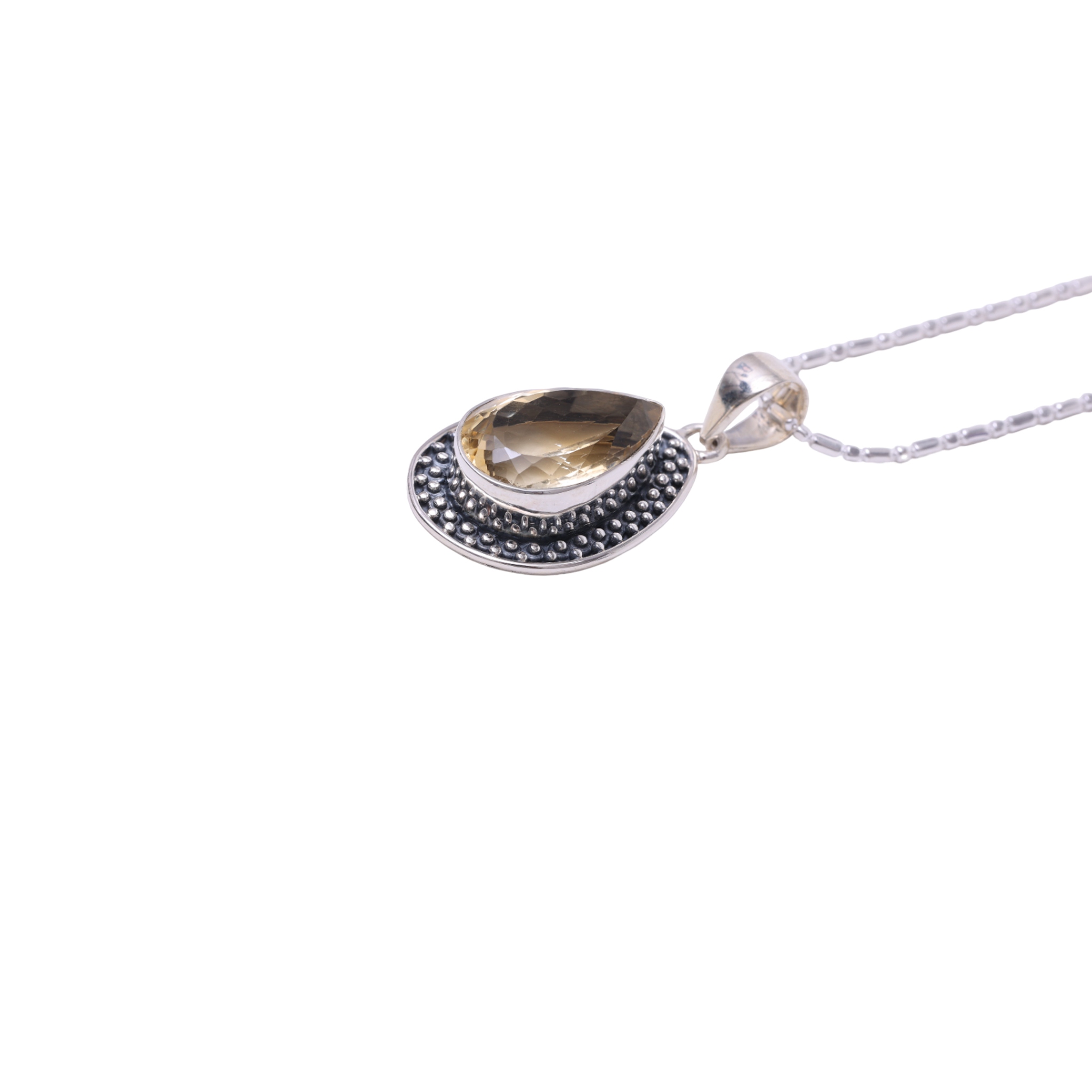 Oxidised Oval Pendant - Citrine