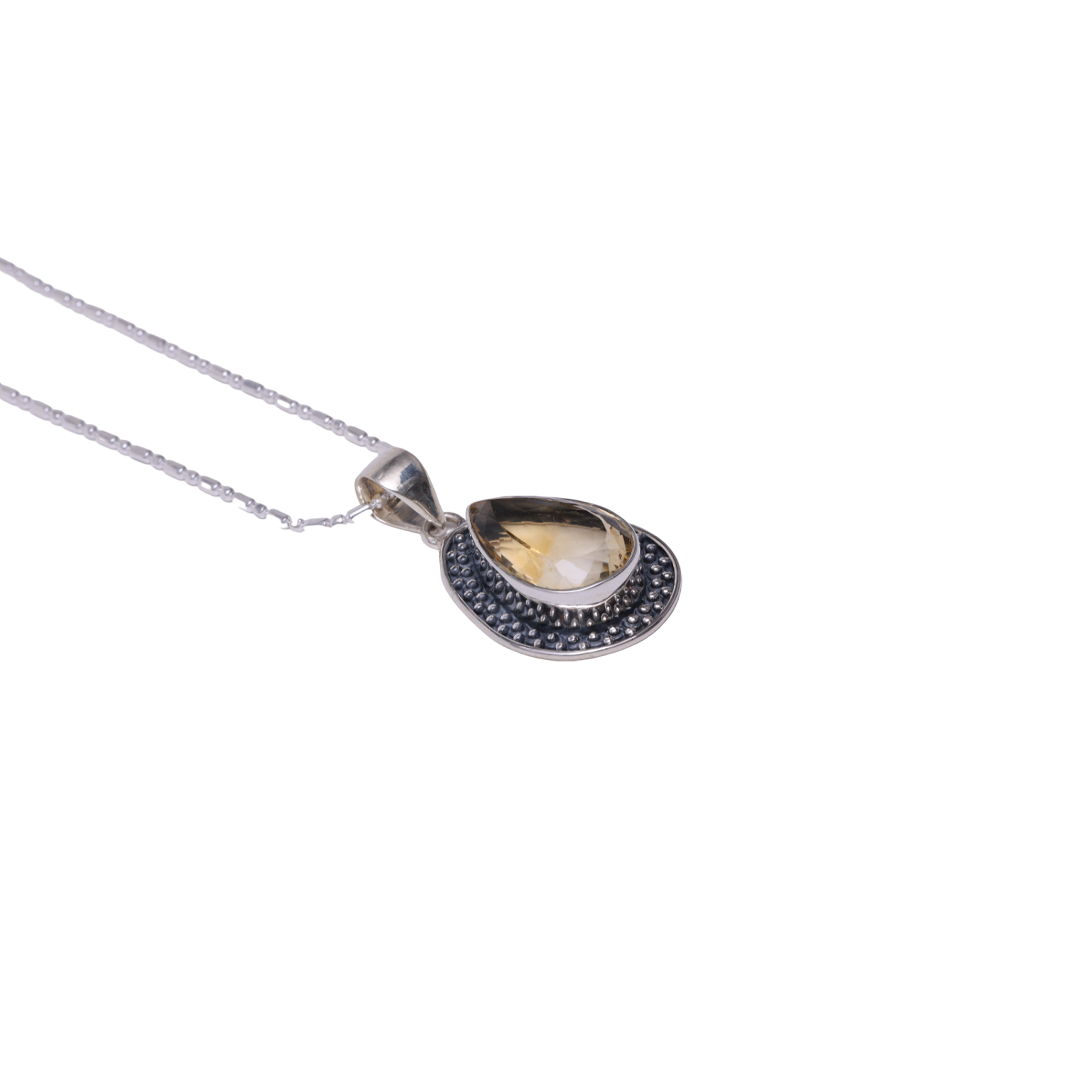 Oxidised Oval Pendant - Citrine