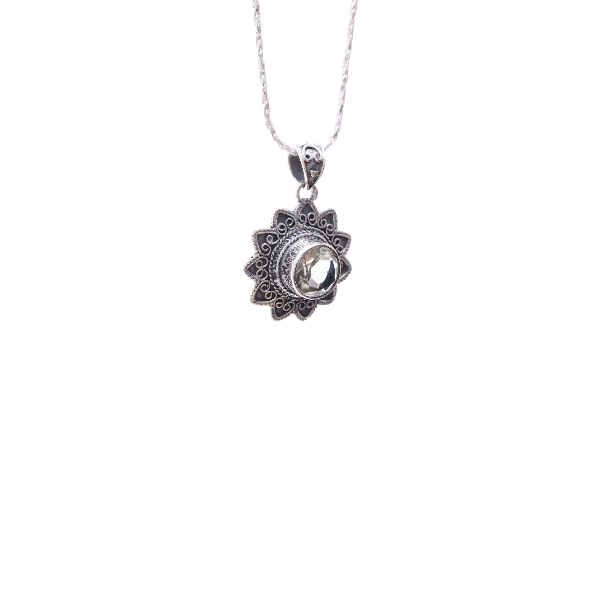 Green Amethyst Pendant - Flower Shaped