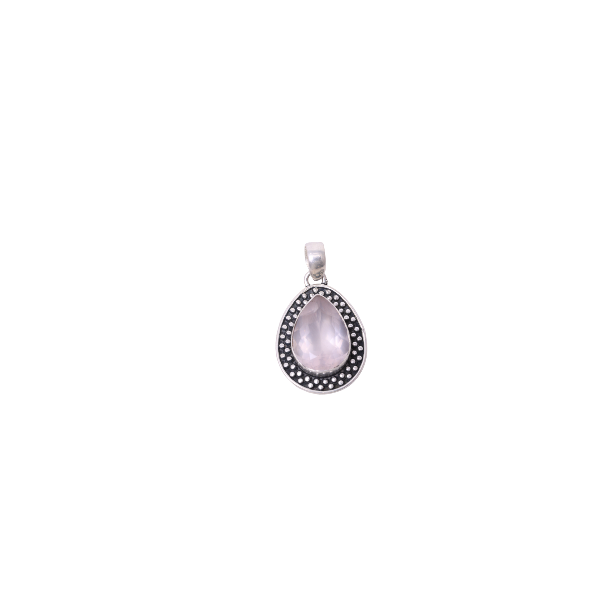 Oxidised Oval Pendant - Rose Quartz