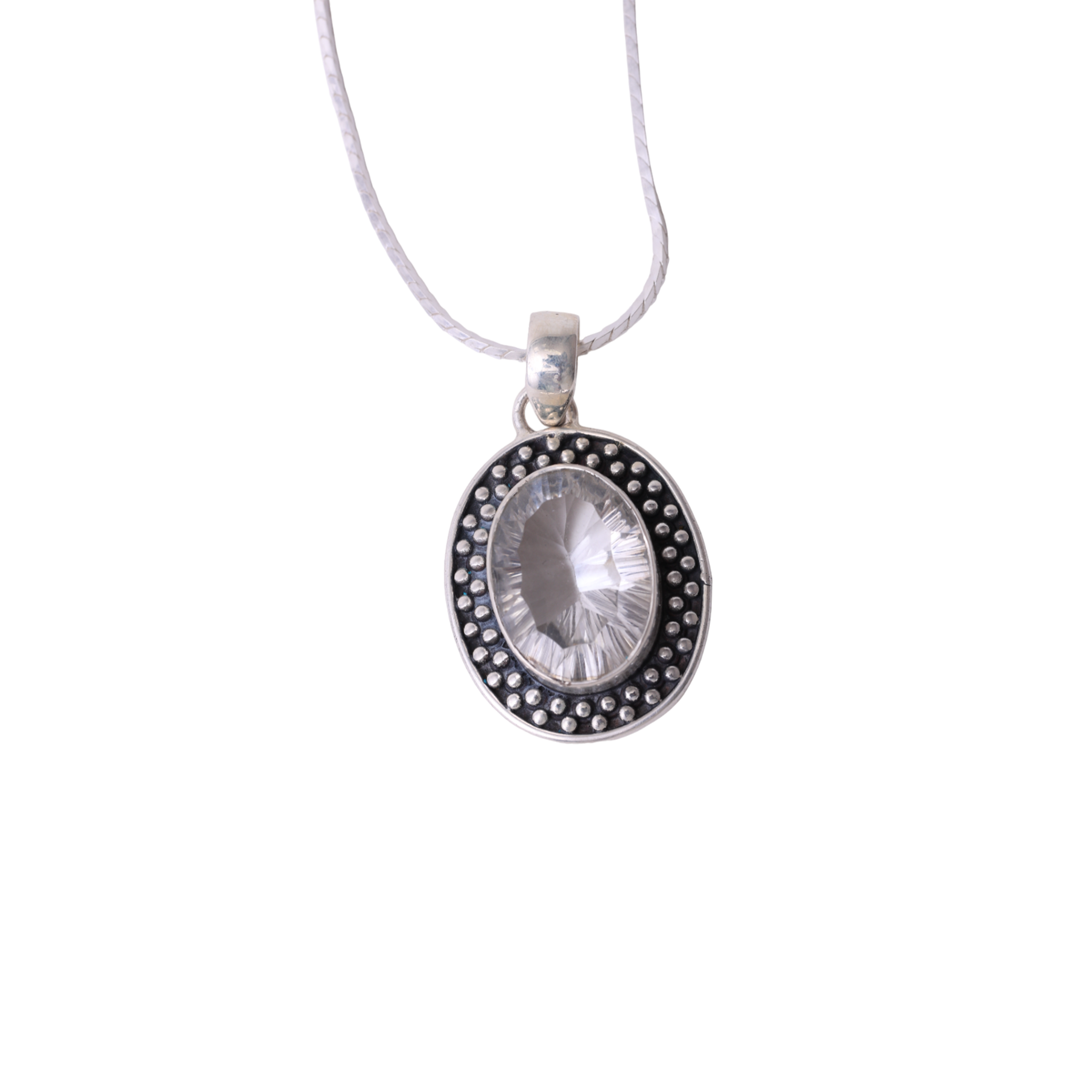 Oval shaped with Design - White Crystal
