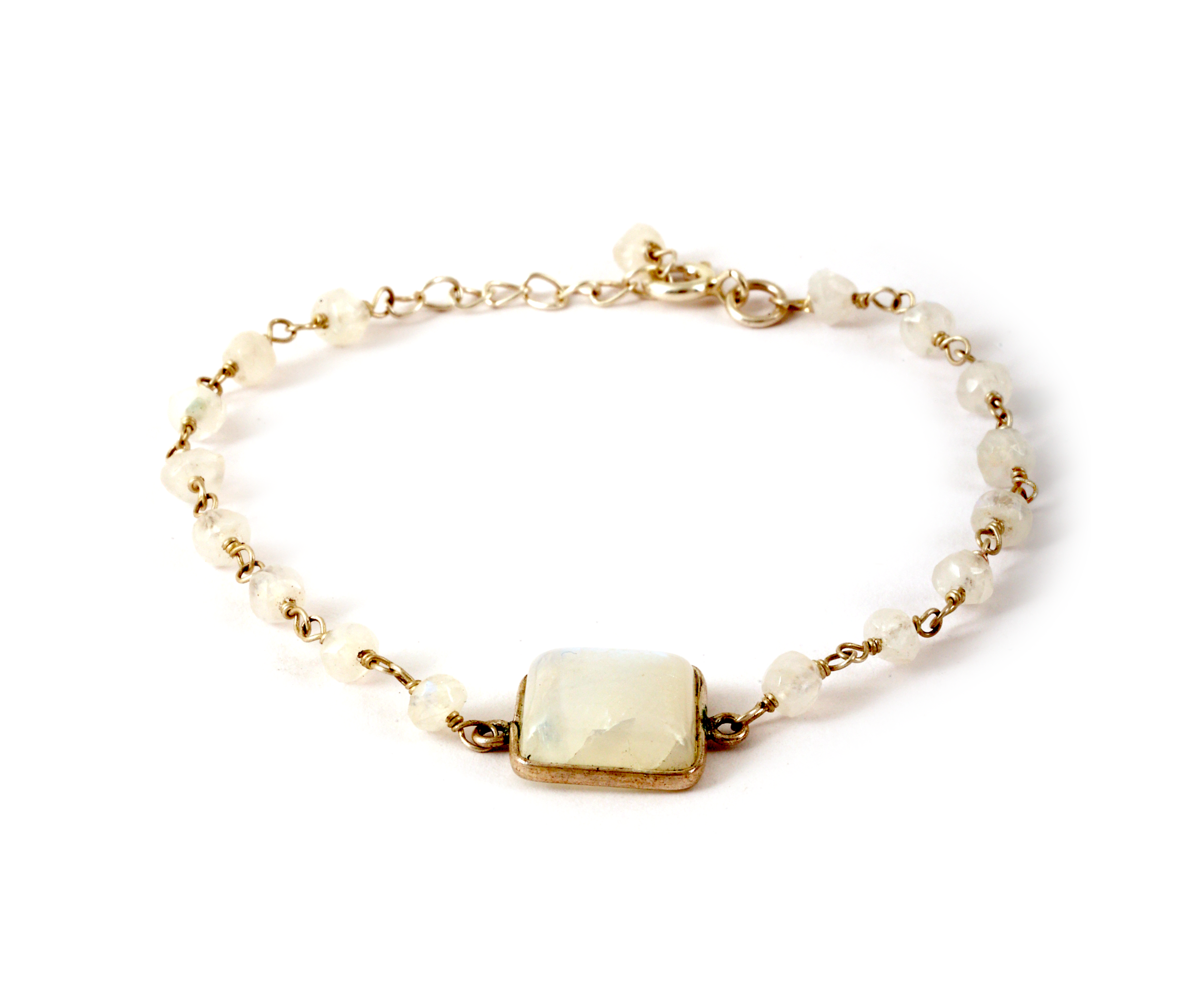 Square motive Beaded Bracelet - Rainbow Moonstone