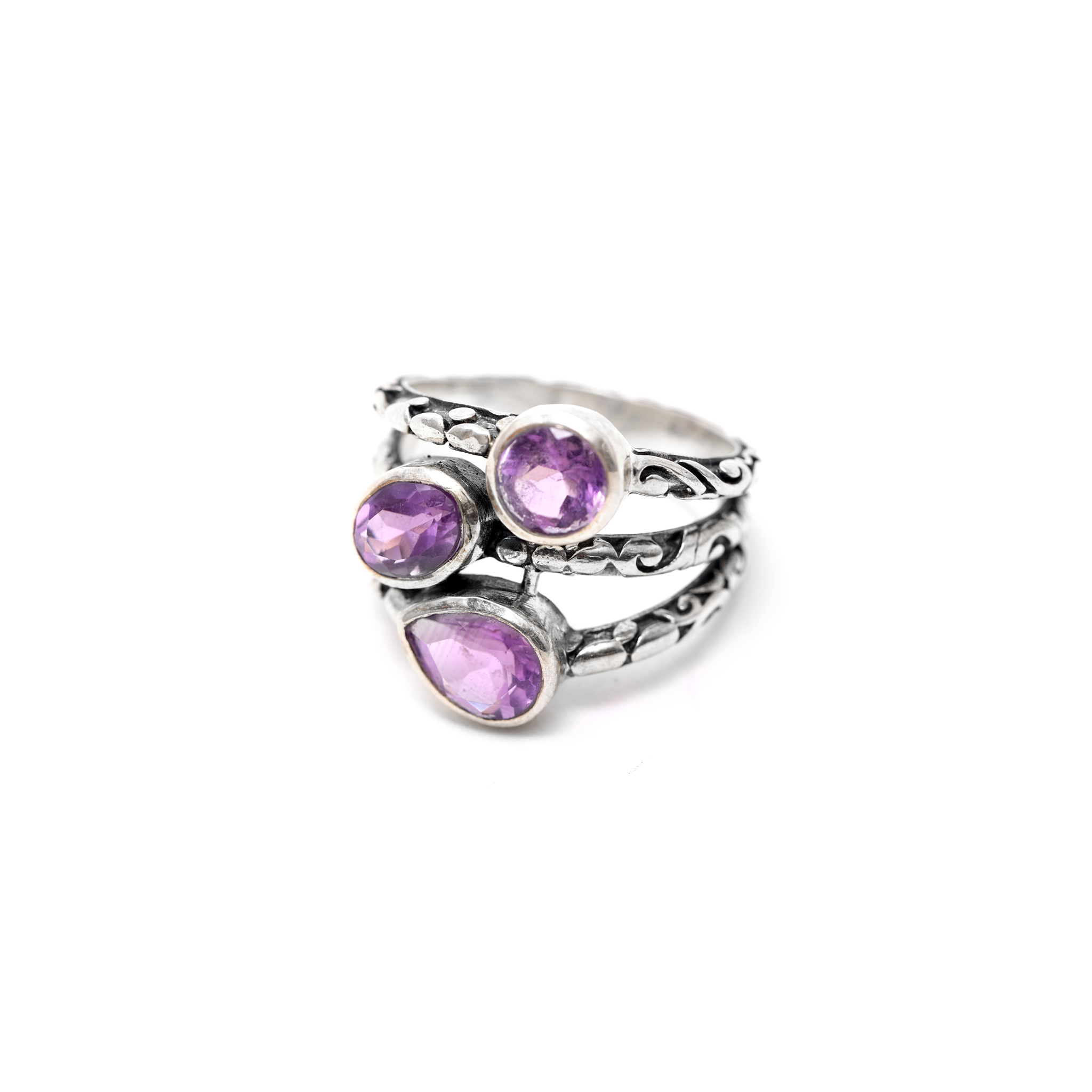 Oxidised Stacked Rings - Amethyst
