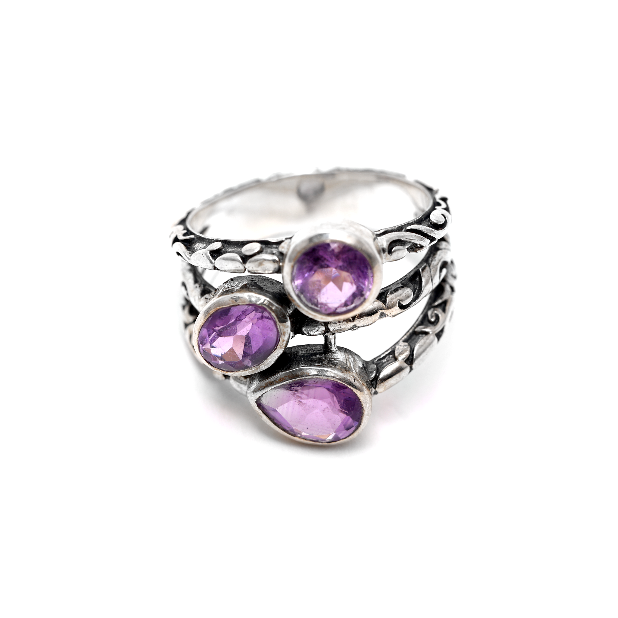 Oxidised Stacked Rings - Amethyst