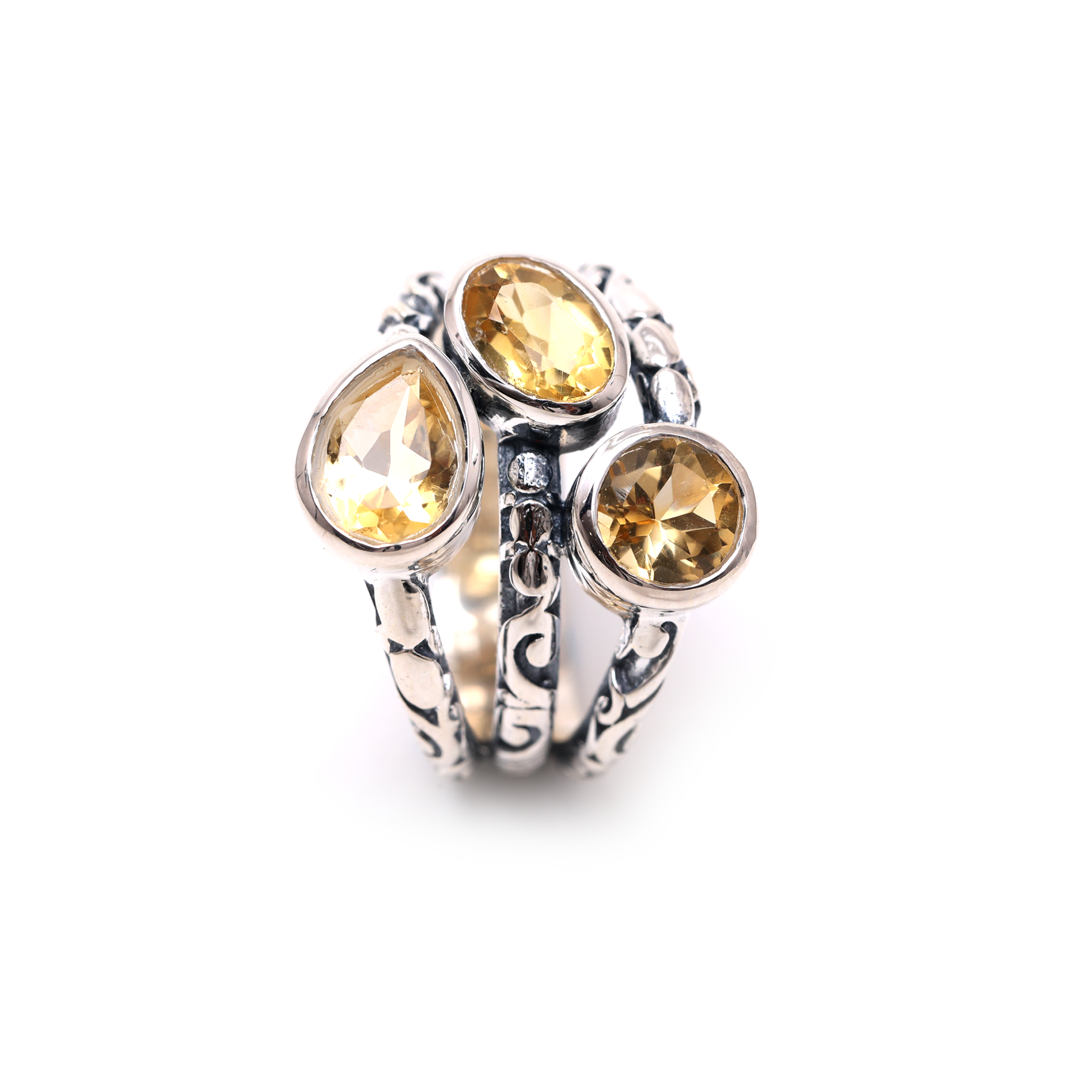 Oxidised Stacked Rings - Citrine