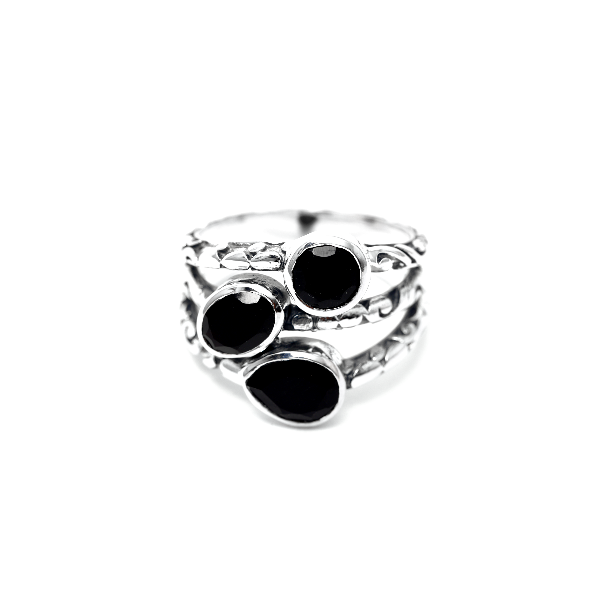 Oxidised Stacked Rings - Black Onyx