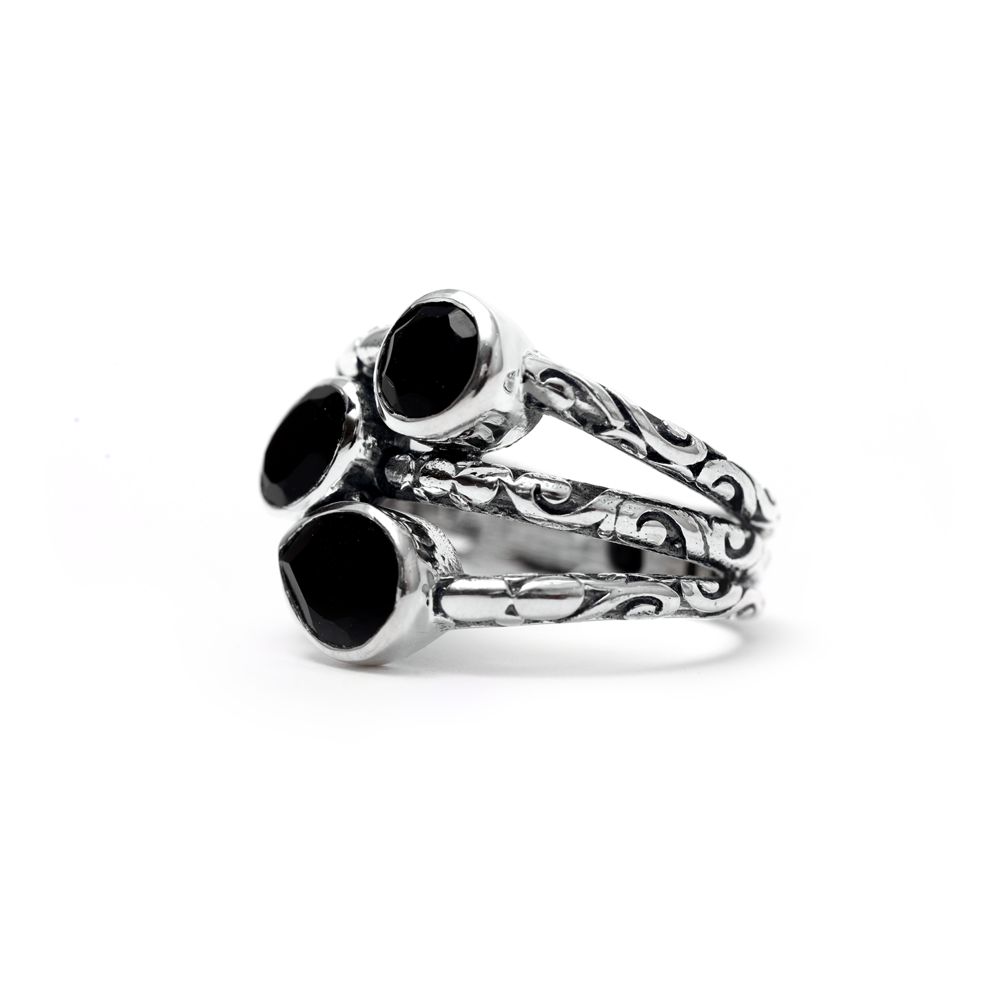 Oxidised Stacked Rings - Black Onyx