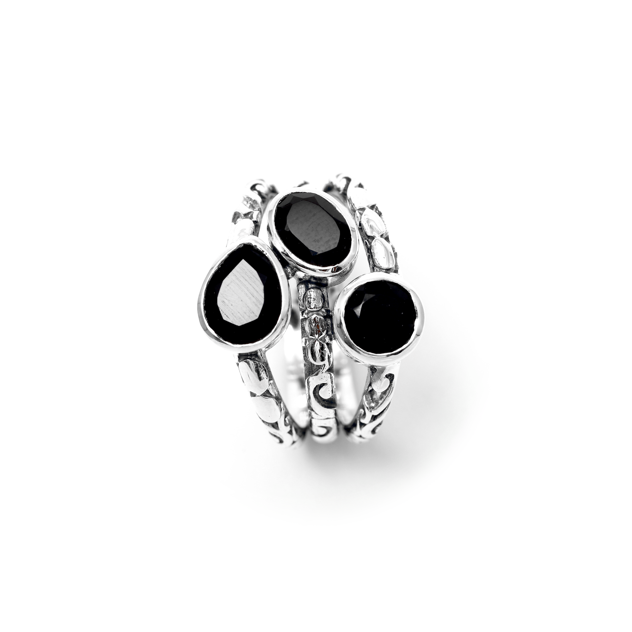 Oxidised Stacked Rings - Black Onyx