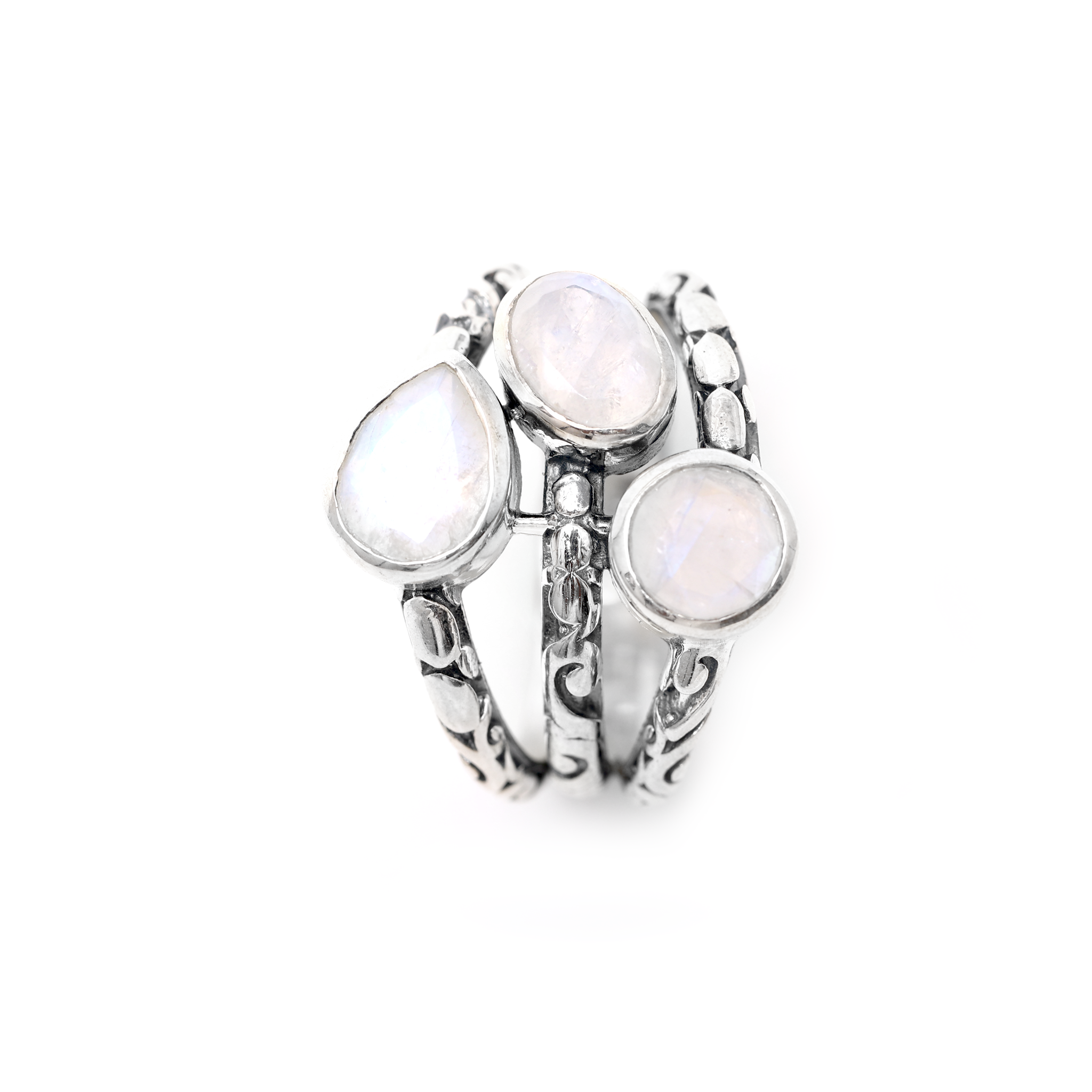 Oxidised Stacked Rings - Moonstone