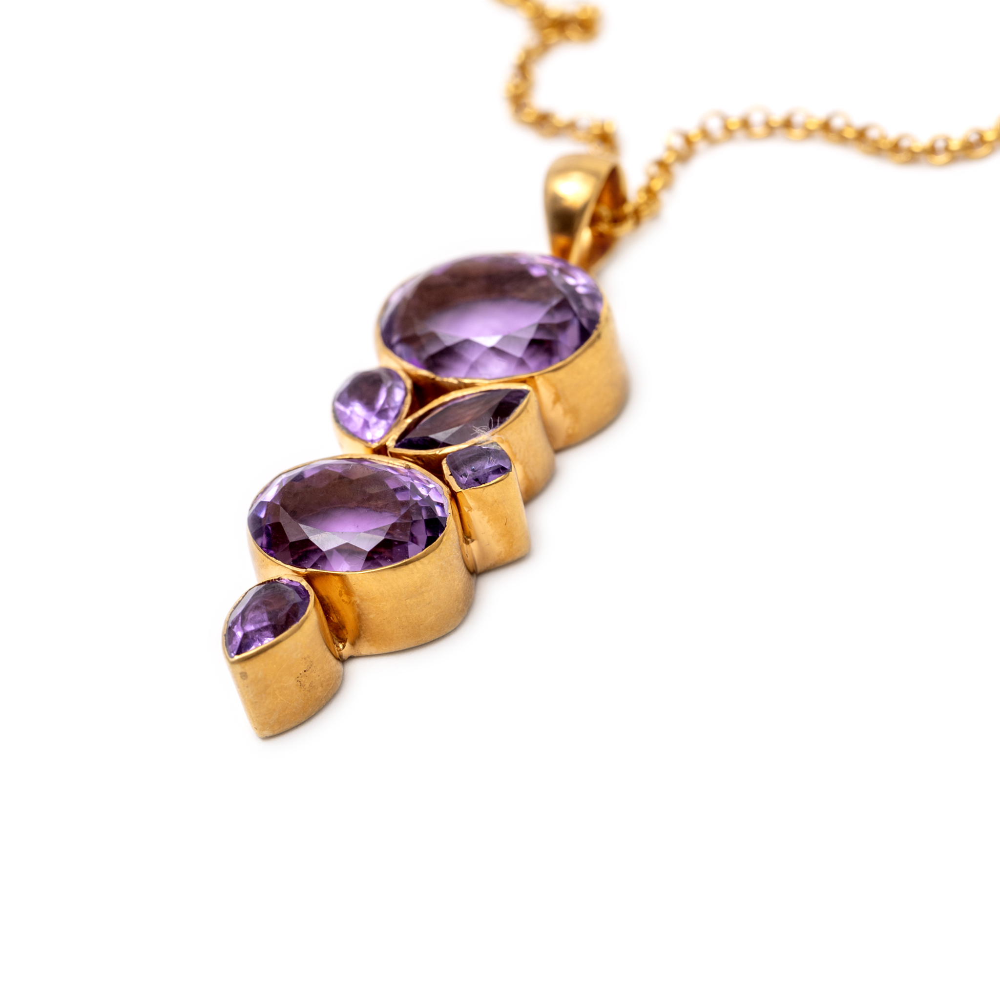 Amethyst Allure Pendant - Two stones and leaf pattern
