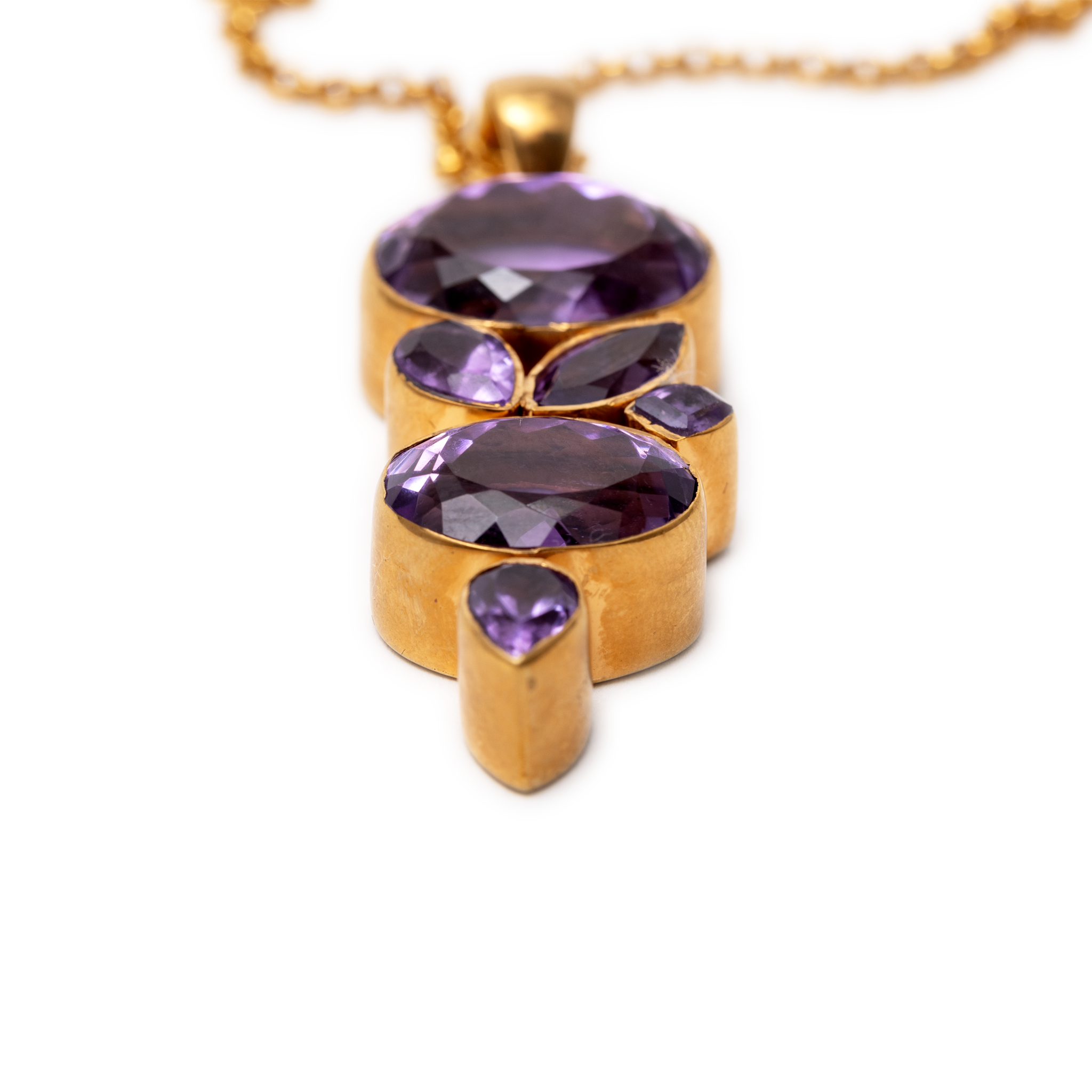 Amethyst Allure Pendant - Two stones and leaf pattern