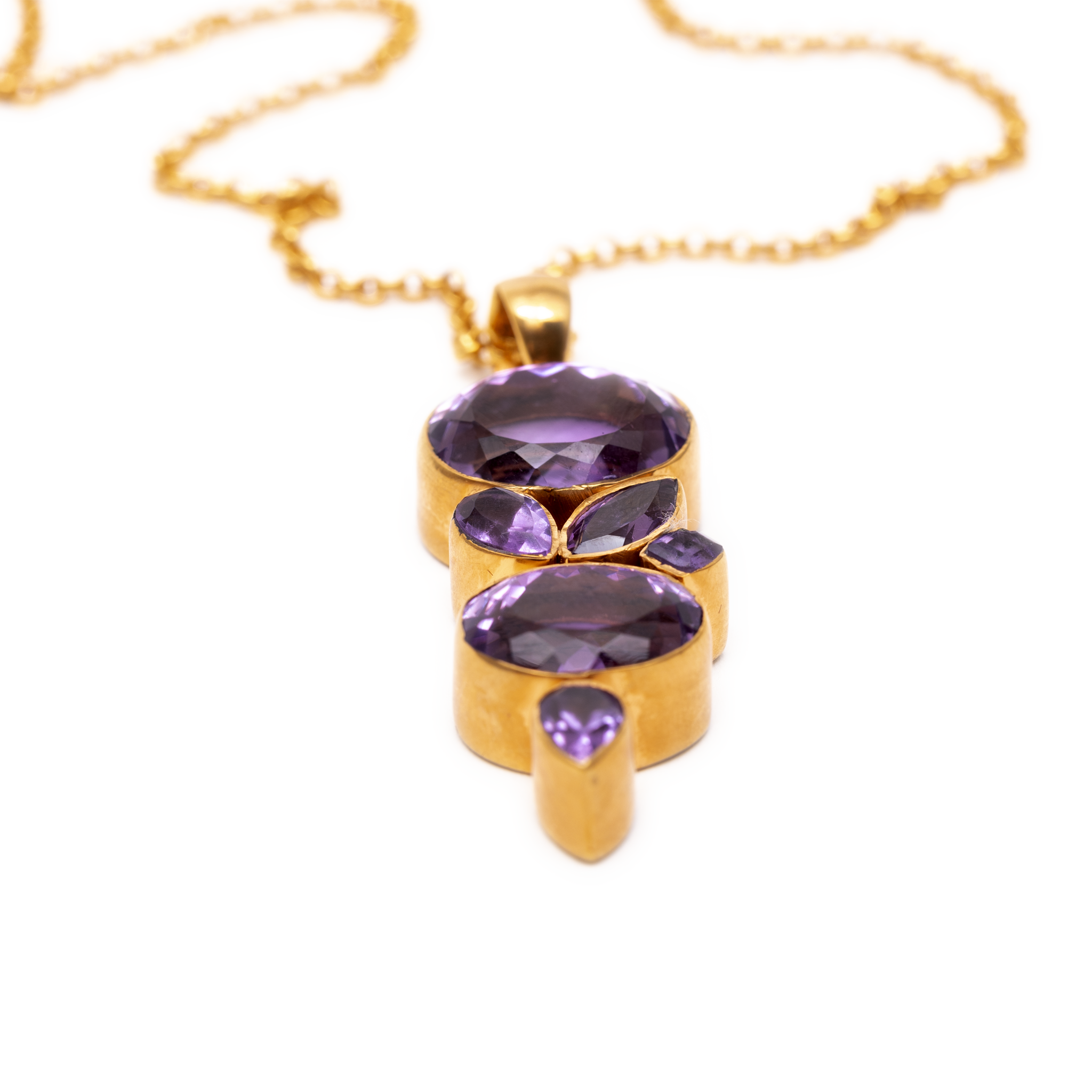 Amethyst Allure Pendant - Two stones and leaf pattern