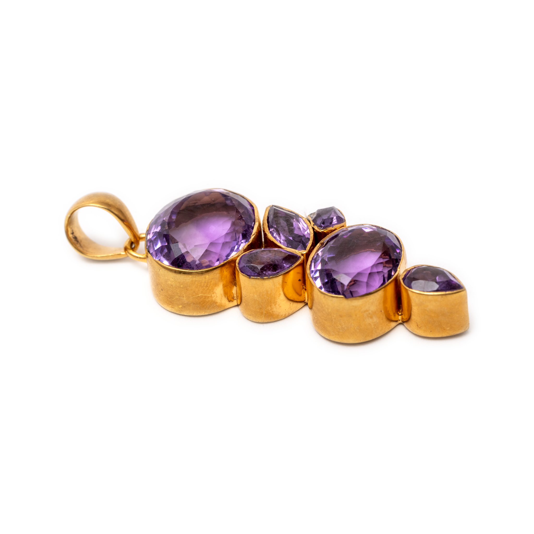 Amethyst Allure Pendant - Two stones and leaf pattern
