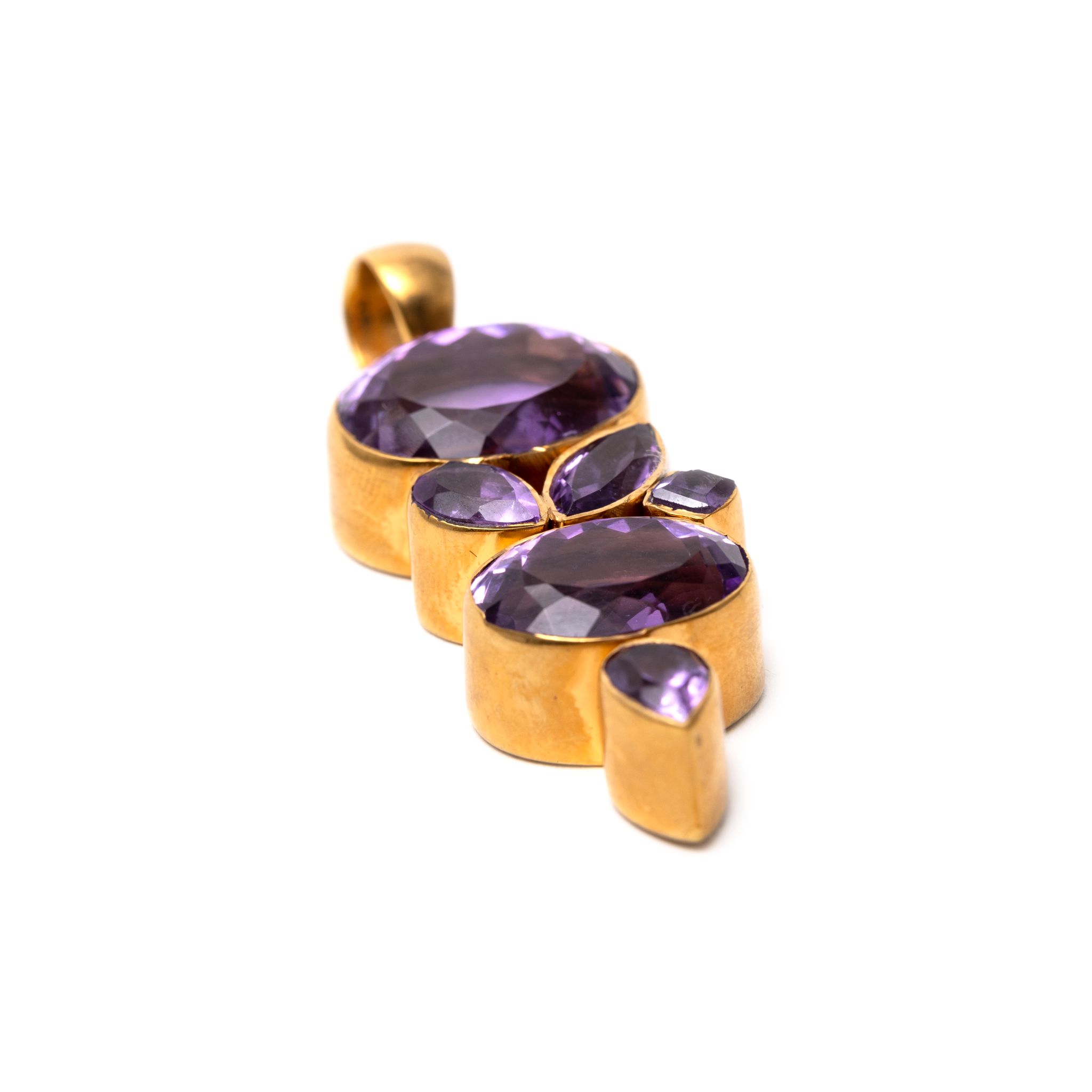 Amethyst Allure Pendant - Two stones and leaf pattern