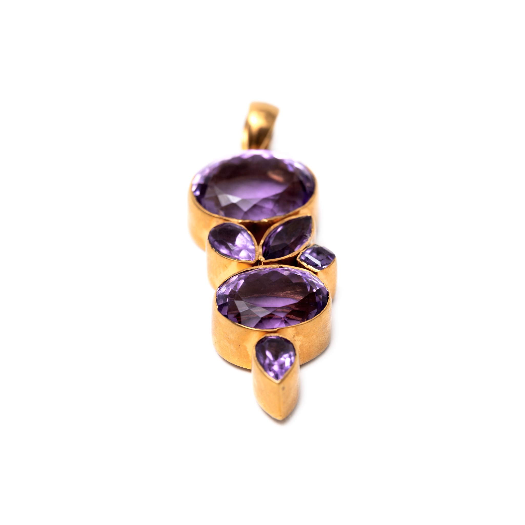 Amethyst Allure Pendant - Two stones and leaf pattern