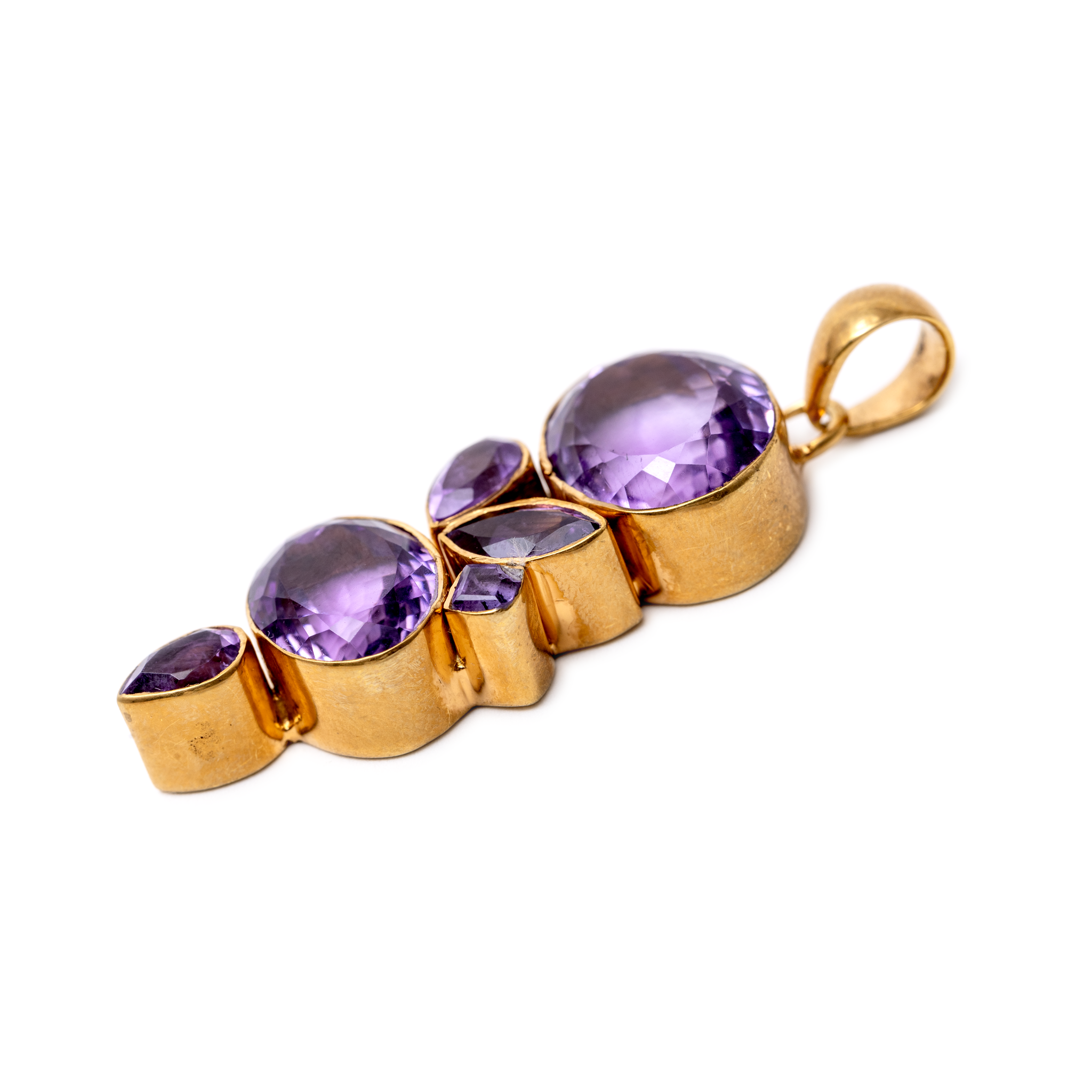 Amethyst Allure Pendant - Two stones and leaf pattern