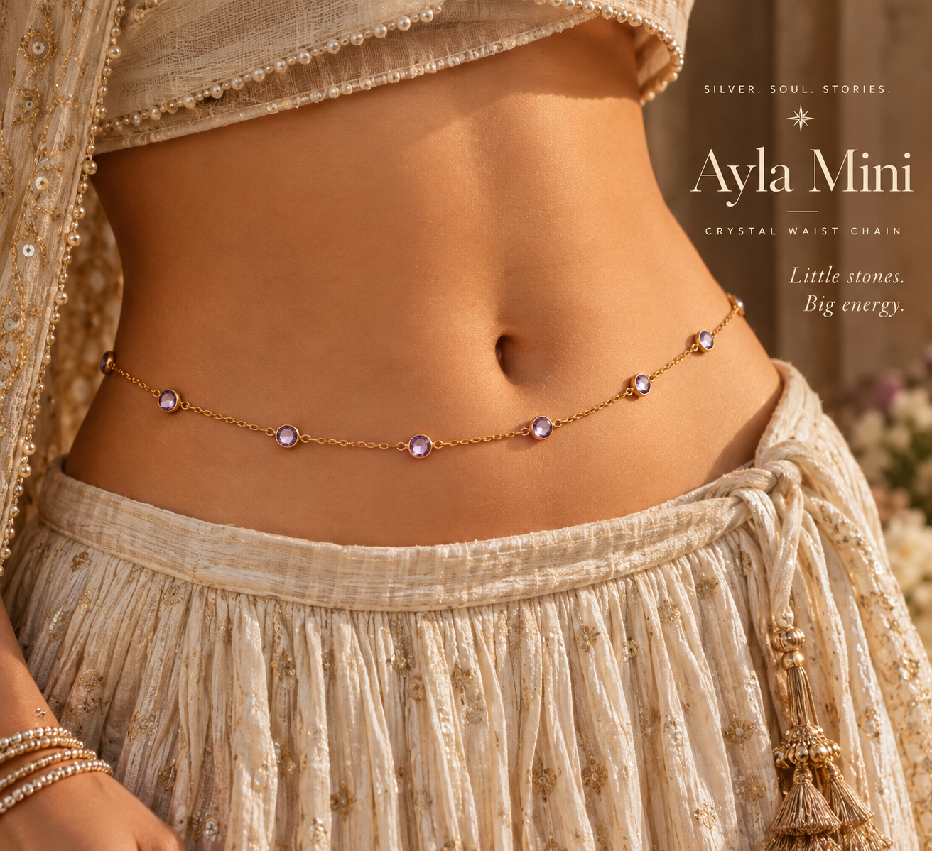 Saaz Crystal Waist Chain -  Leher -   Smokey Quartz