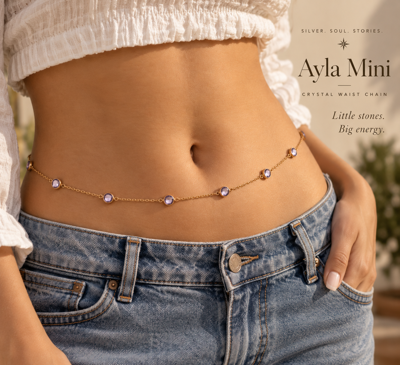 Saaz Crystal Waist Chain -  Leher -   Smokey Quartz