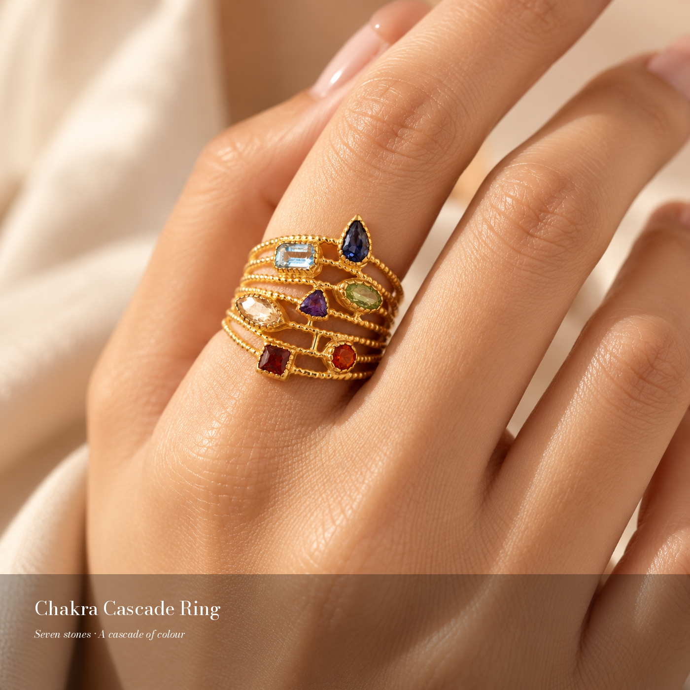 Chakra Cascade Ring – close lifestyle view