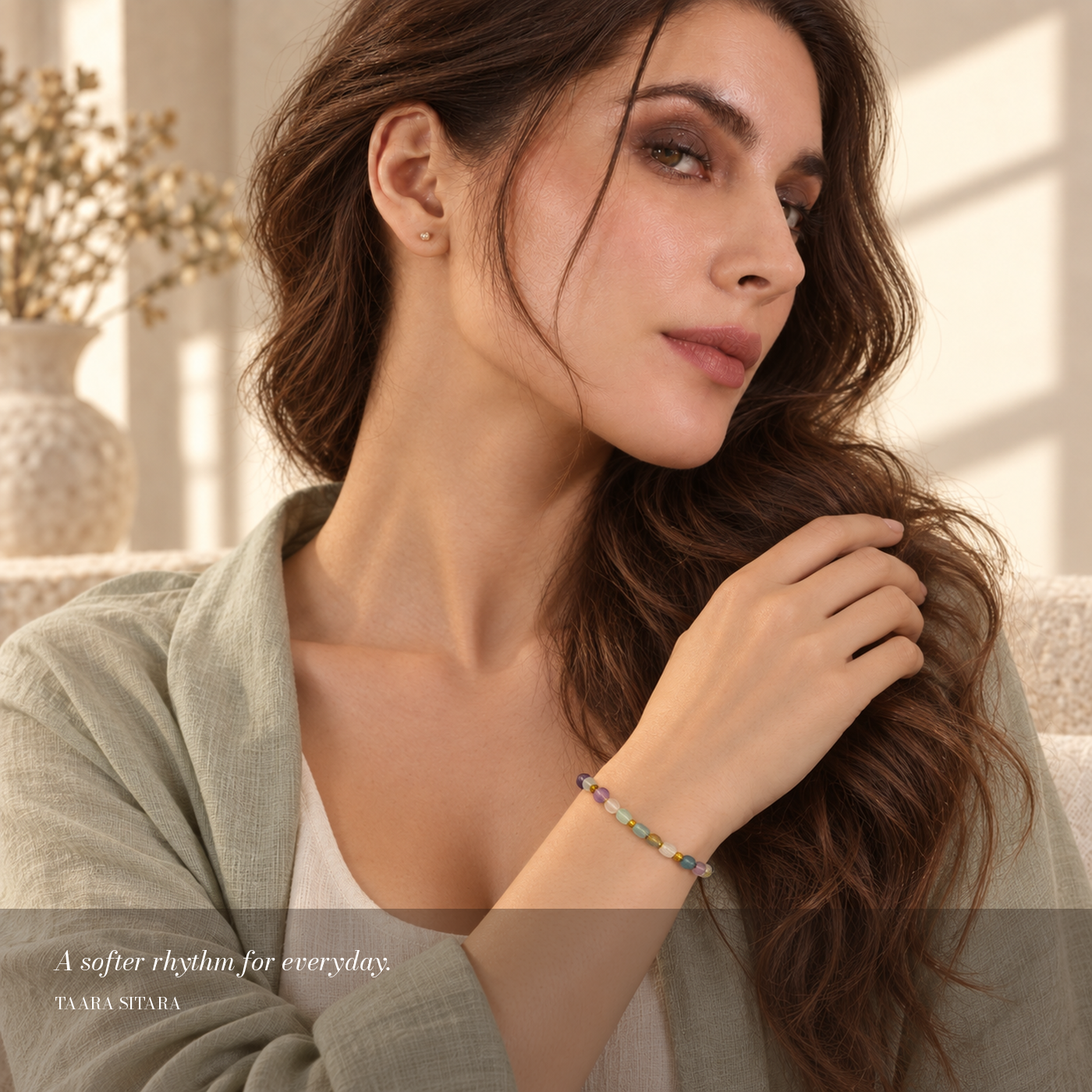 Fluorite Harmony Bracelet – Taara Sitara model lifestyle
