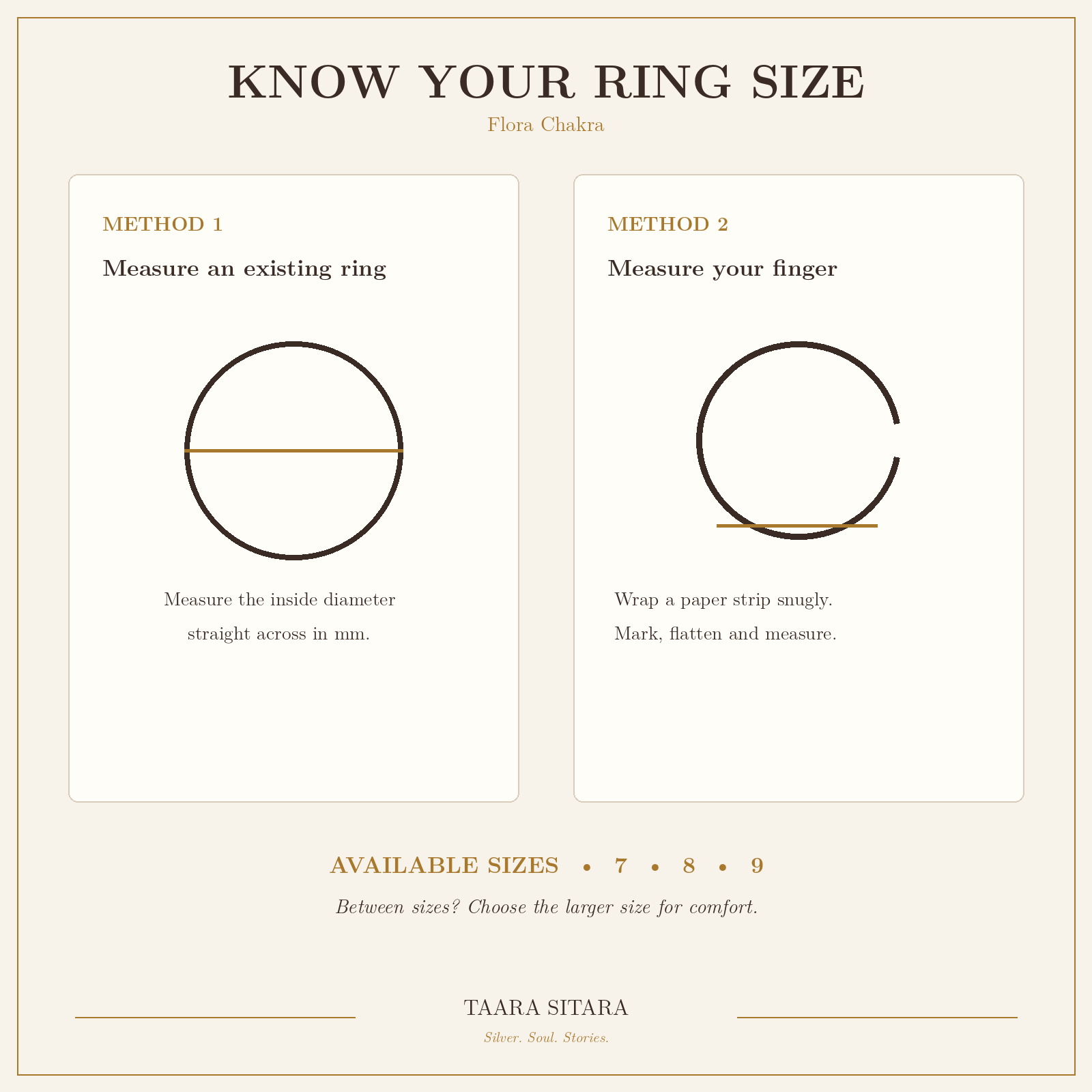 Taara Sitara ring size measurement guide