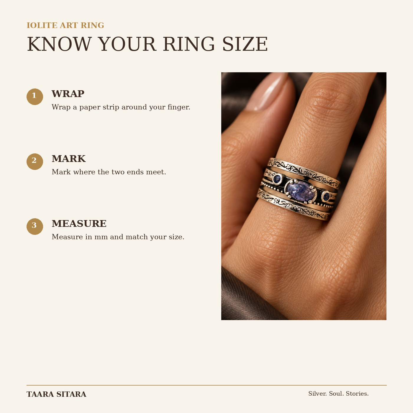 Iolite Art Ring – ring size guide