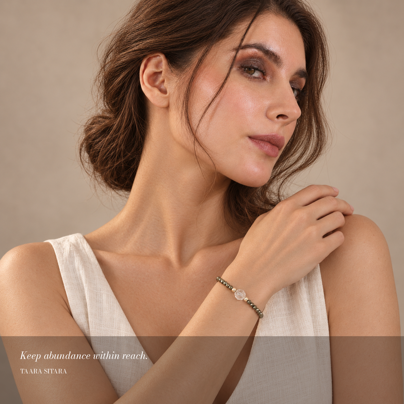 Pyrite Abundance Bracelet — Taara Sitara model lifestyle