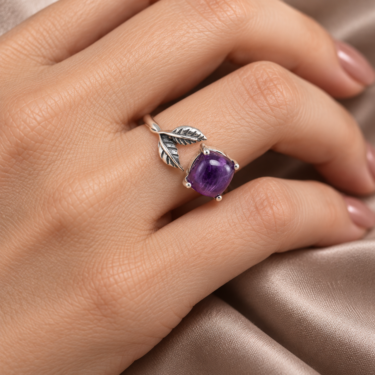 Sacred Leaf Ring – close-up lifestyle