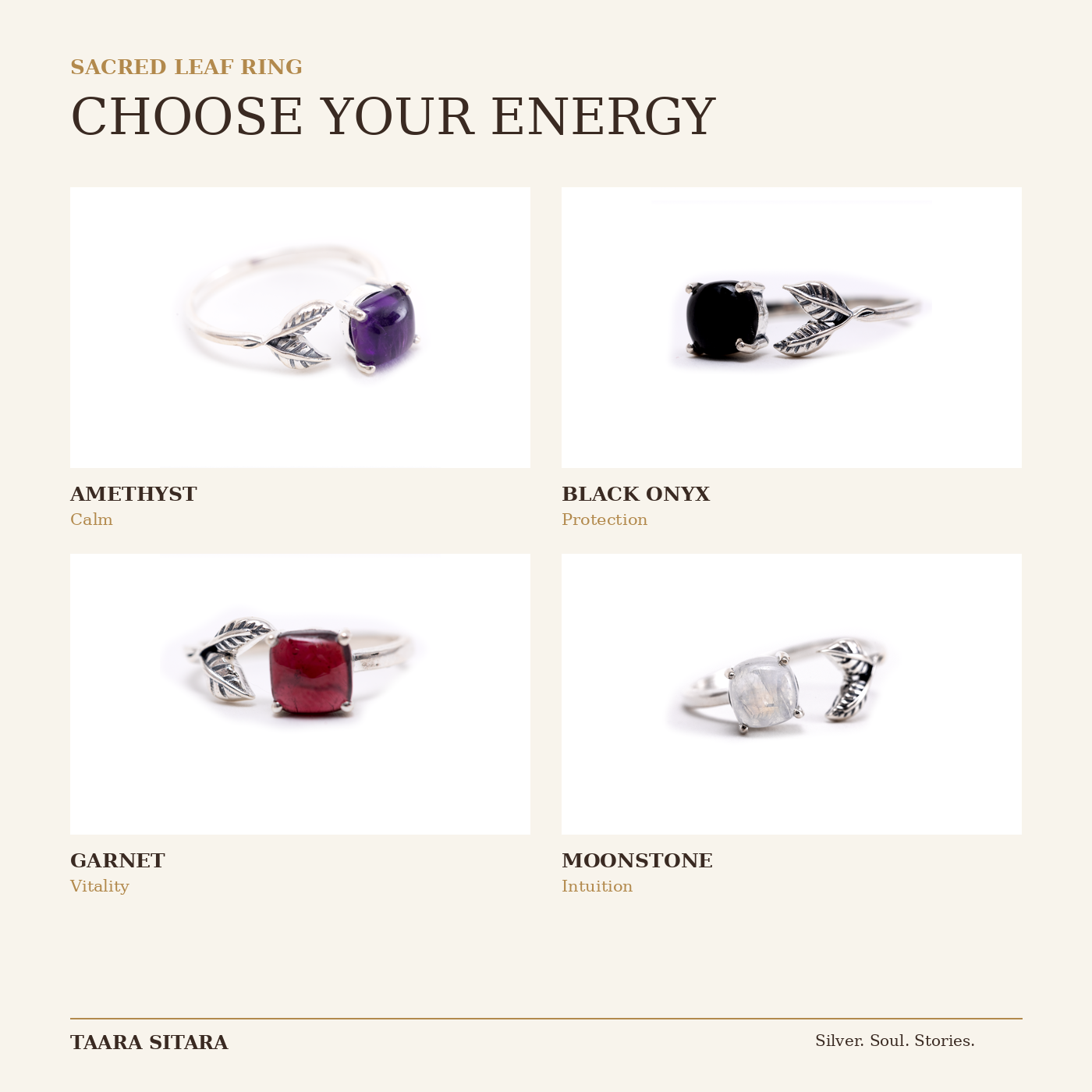 Sacred Leaf Ring – stone variations